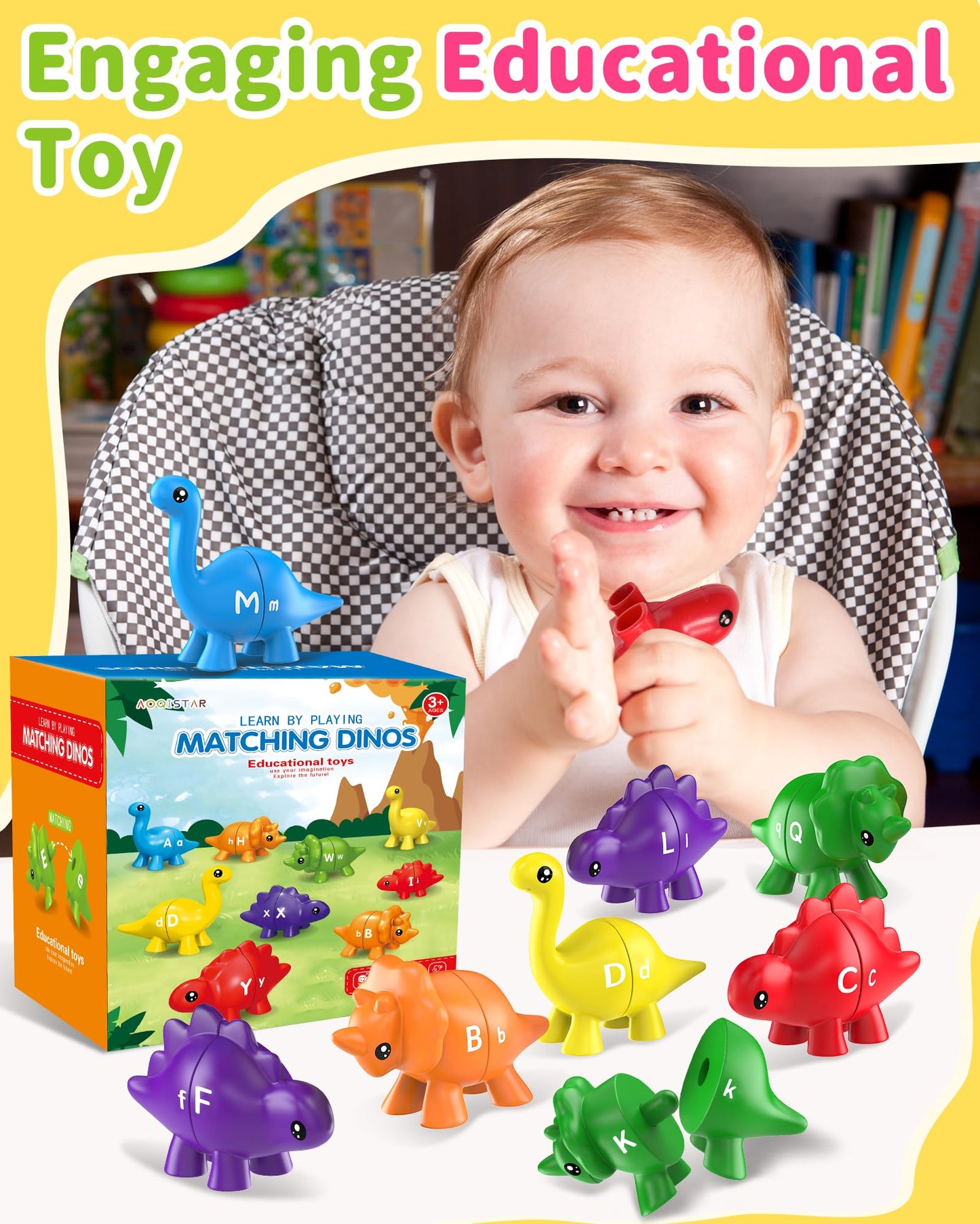 Walenty 26PCS Dinosaur Alphabet Learning Toys for Toddlers – Montessori Letter Matching
