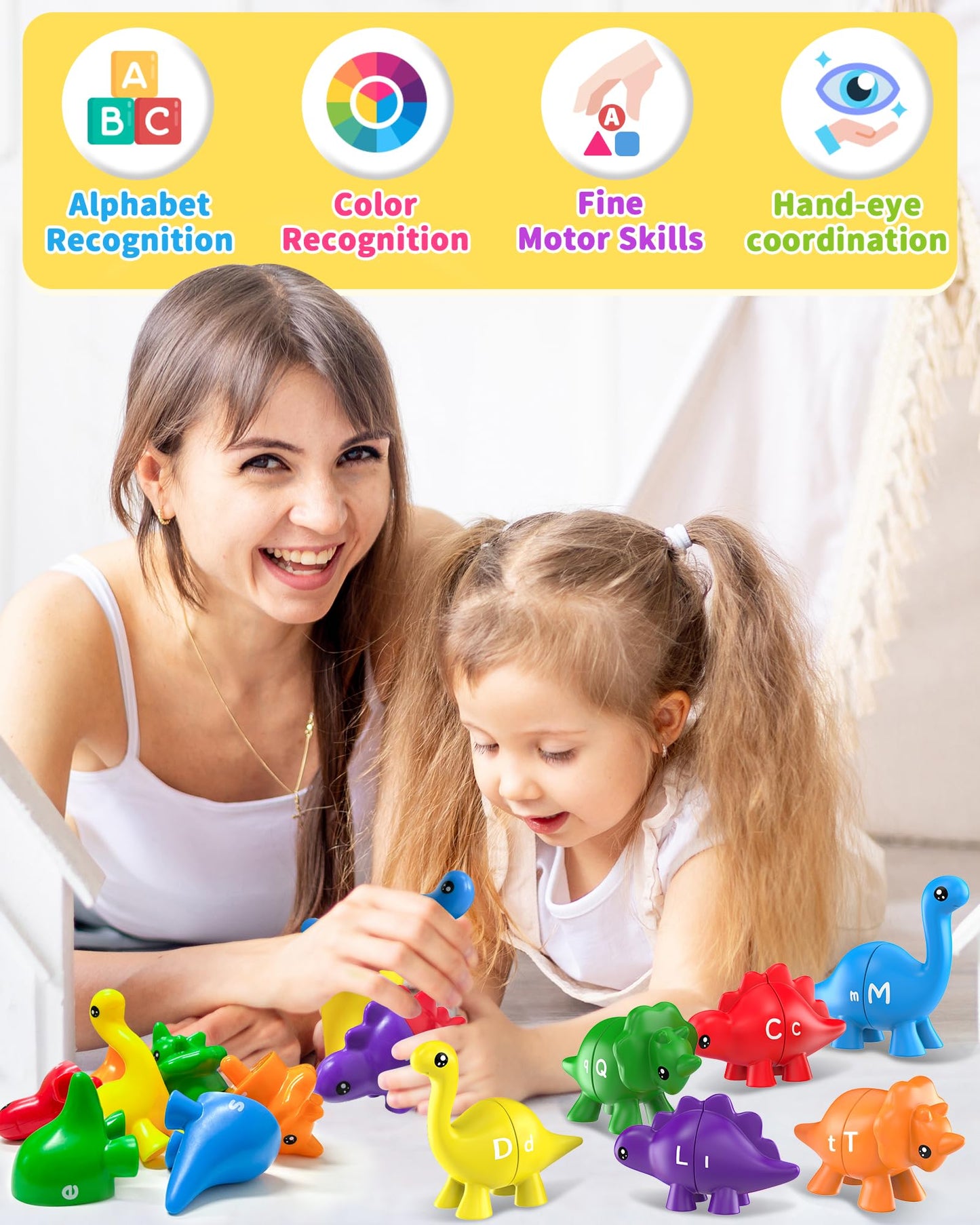 Walenty 26PCS Dinosaur Alphabet Learning Toys for Toddlers – Montessori Letter Matching