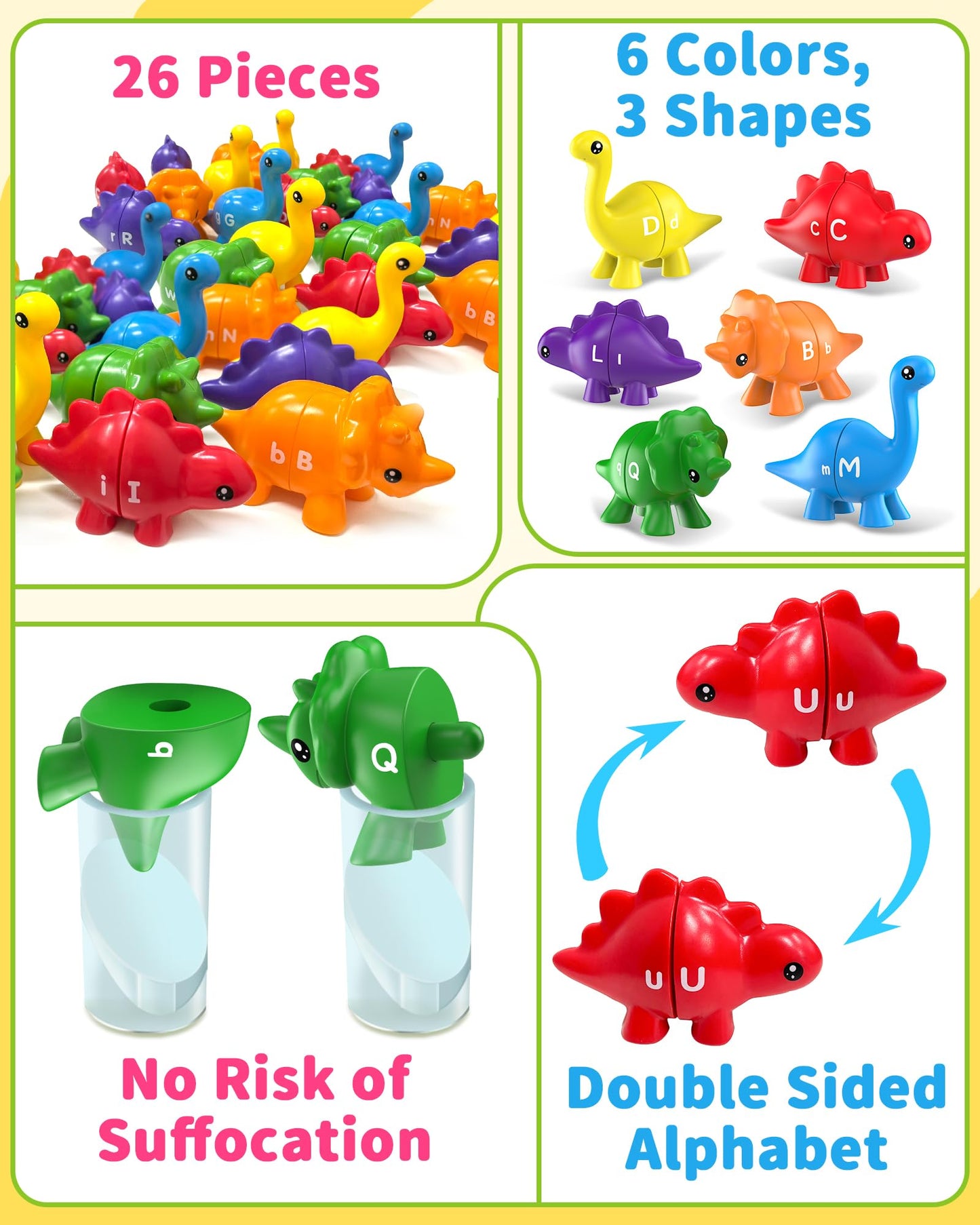 Walenty 26PCS Dinosaur Alphabet Learning Toys for Toddlers – Montessori Letter Matching
