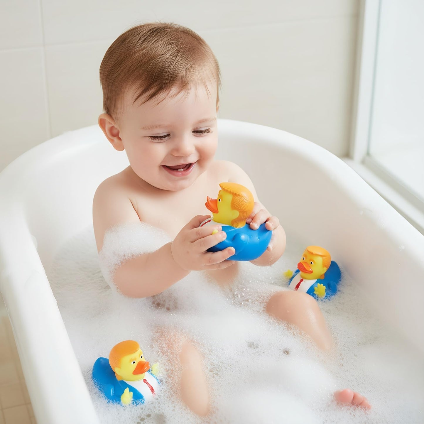 Waliah Rubber Ducks Trump Duck — Durable Squeaky Bath Toy for Kids