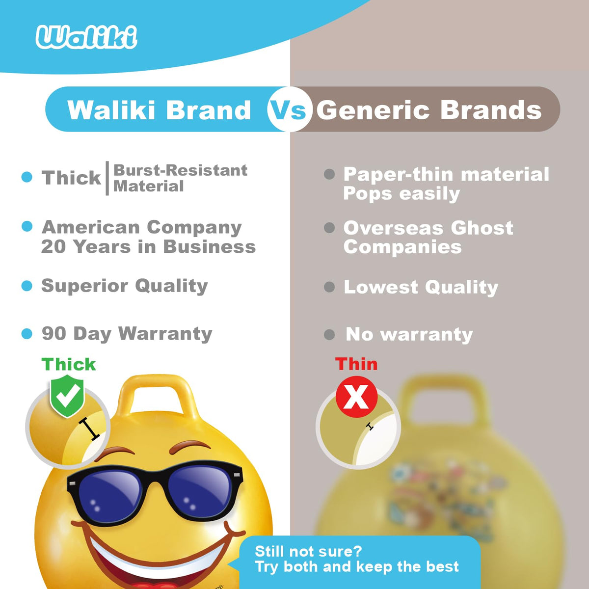 WALIKI Hopper Ball 18" - Jumping Hippity Hop Toy for Kids Aged 3-6 | Safe, Durable, Easy Inflate