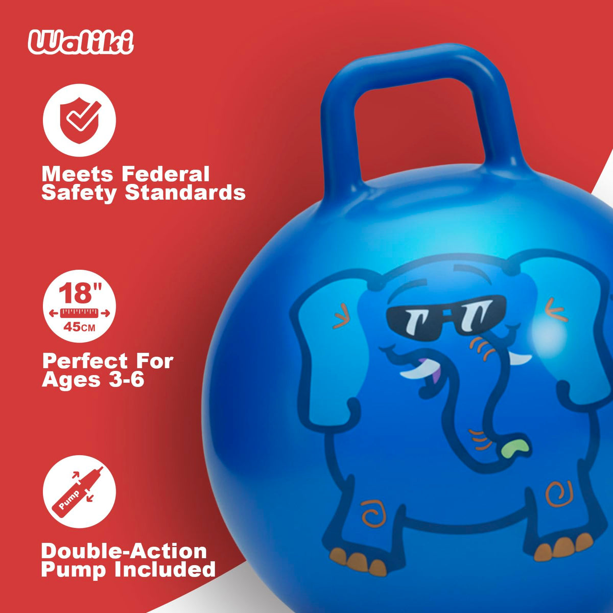 WALIKI Hopper Ball Toy 18in for Kids 3-6 | Hippity Hop Jumping Ball – Blue