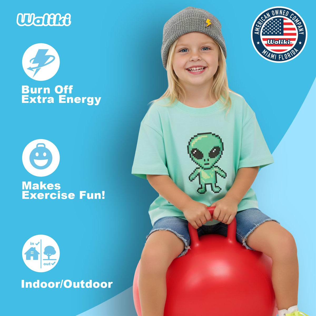 WALIKI Hopper Ball 18" - Jumping Hippity Hop Toy for Kids Aged 3-6 | Safe, Durable, Easy Inflate