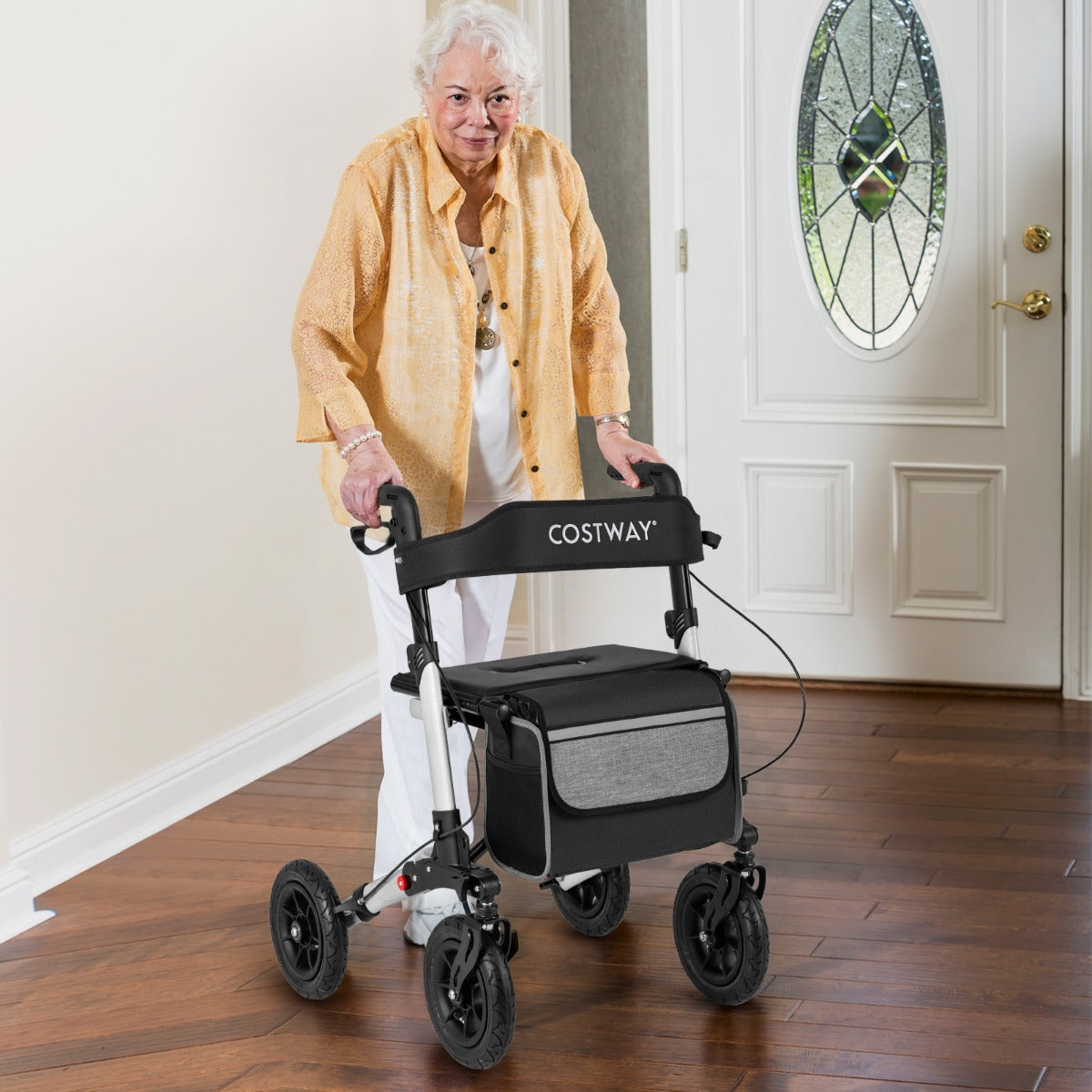 Walker for Seniors with Seat Folding Rollator Walker with Pneumatic Tires-Black