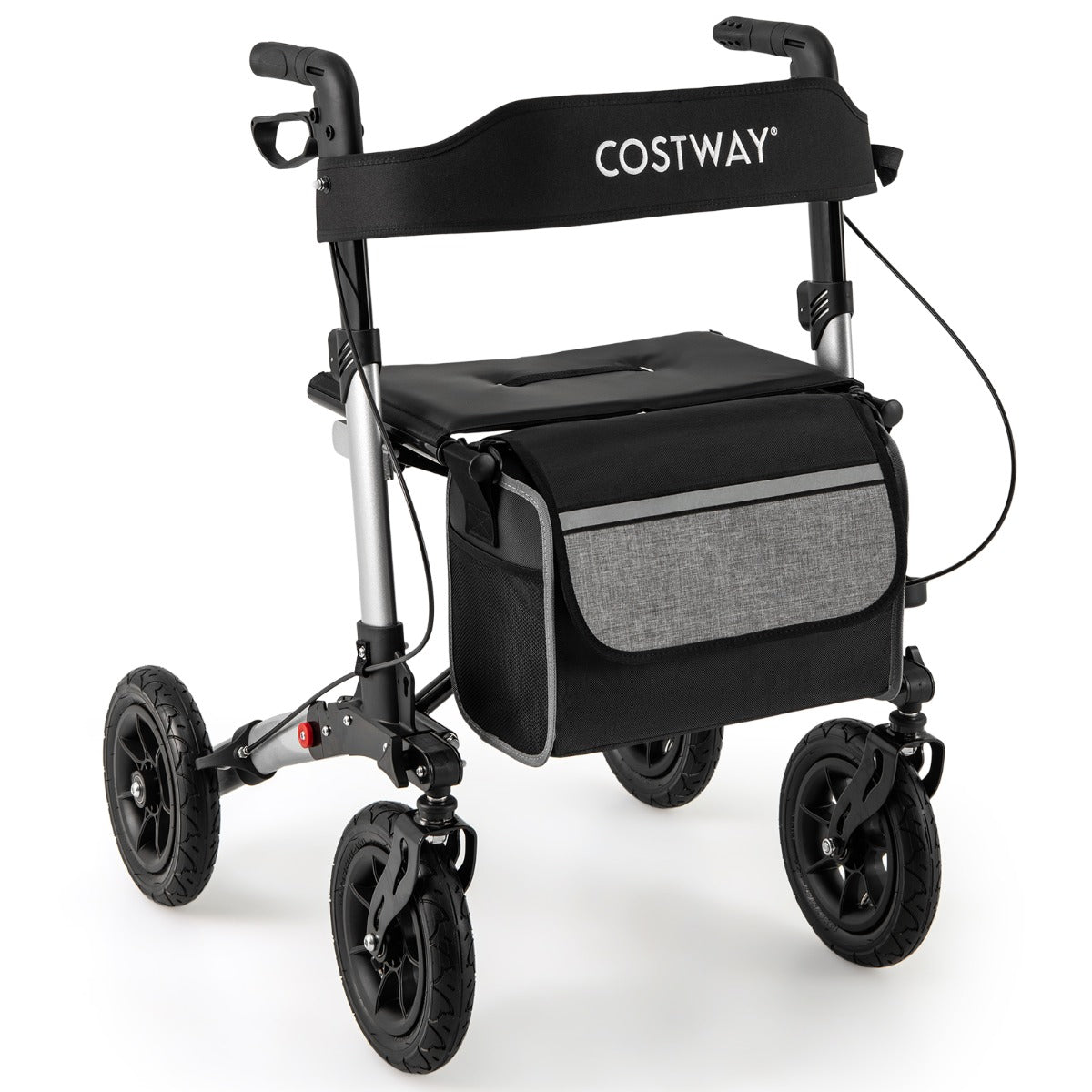 Walker for Seniors with Seat Folding Rollator Walker with Pneumatic Tires-Black