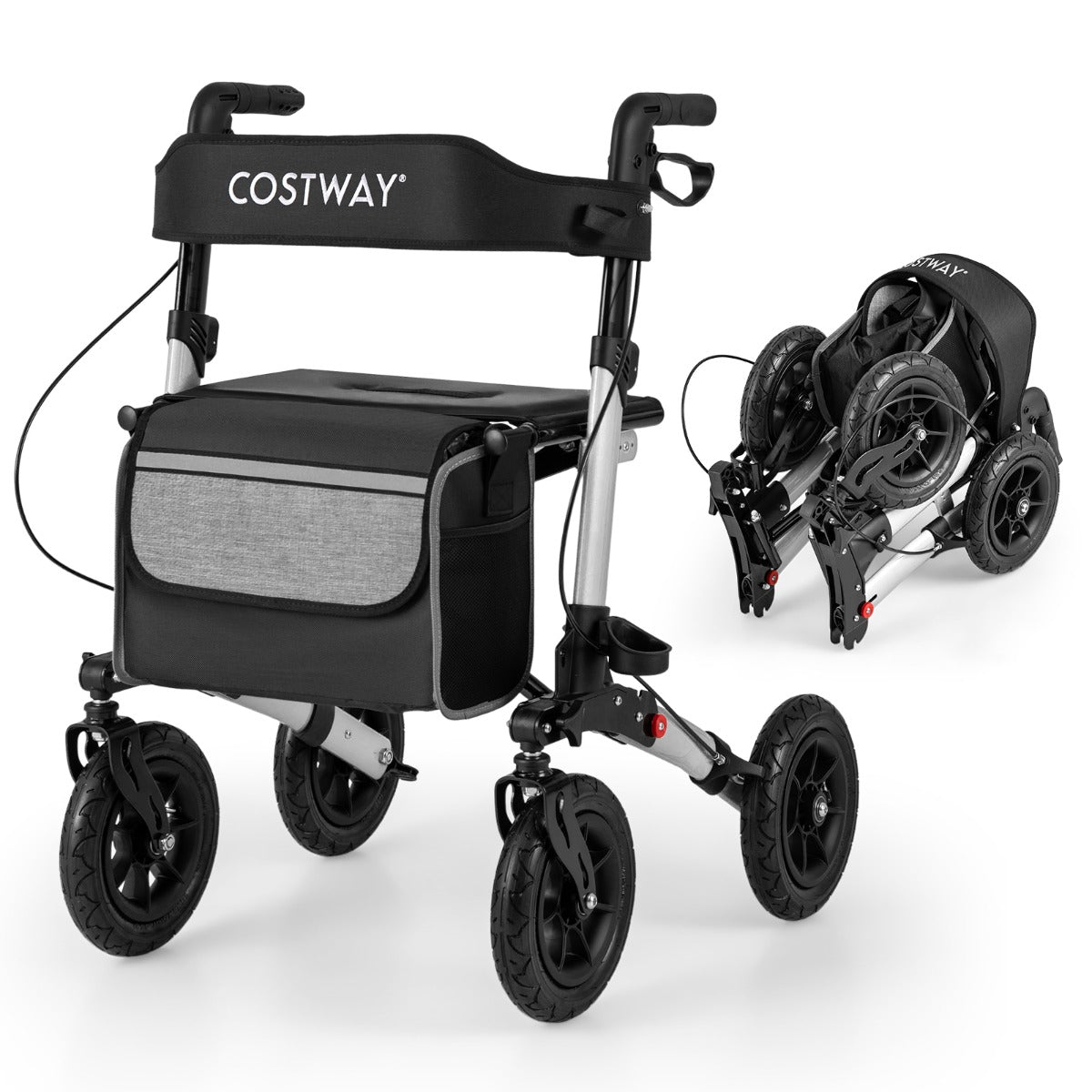 Walker for Seniors with Seat Folding Rollator Walker with Pneumatic Tires-Black