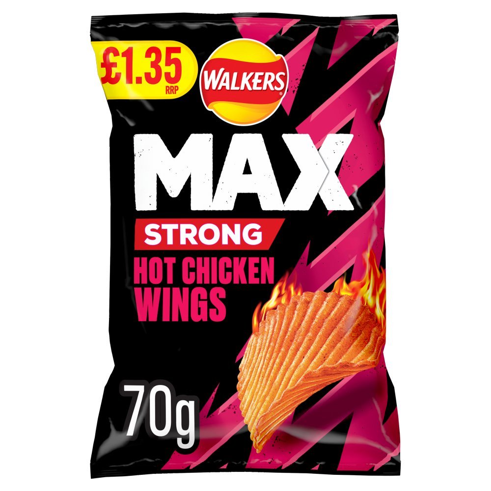 Walkers Max Strong Hot Chicken Wings Crisps 70g (Box of 15)