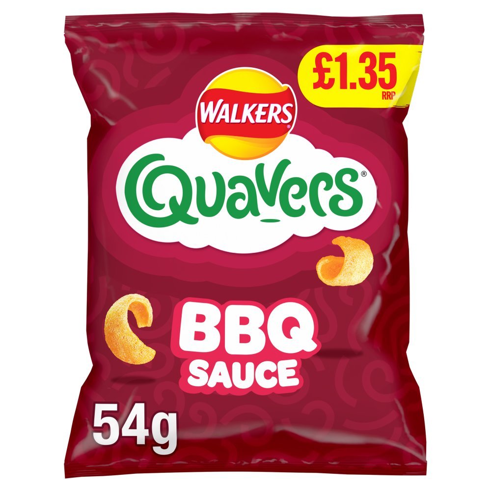 Walkers Quavers BBQ Sauce Snacks Crisps PMP 54g (Box of 18)