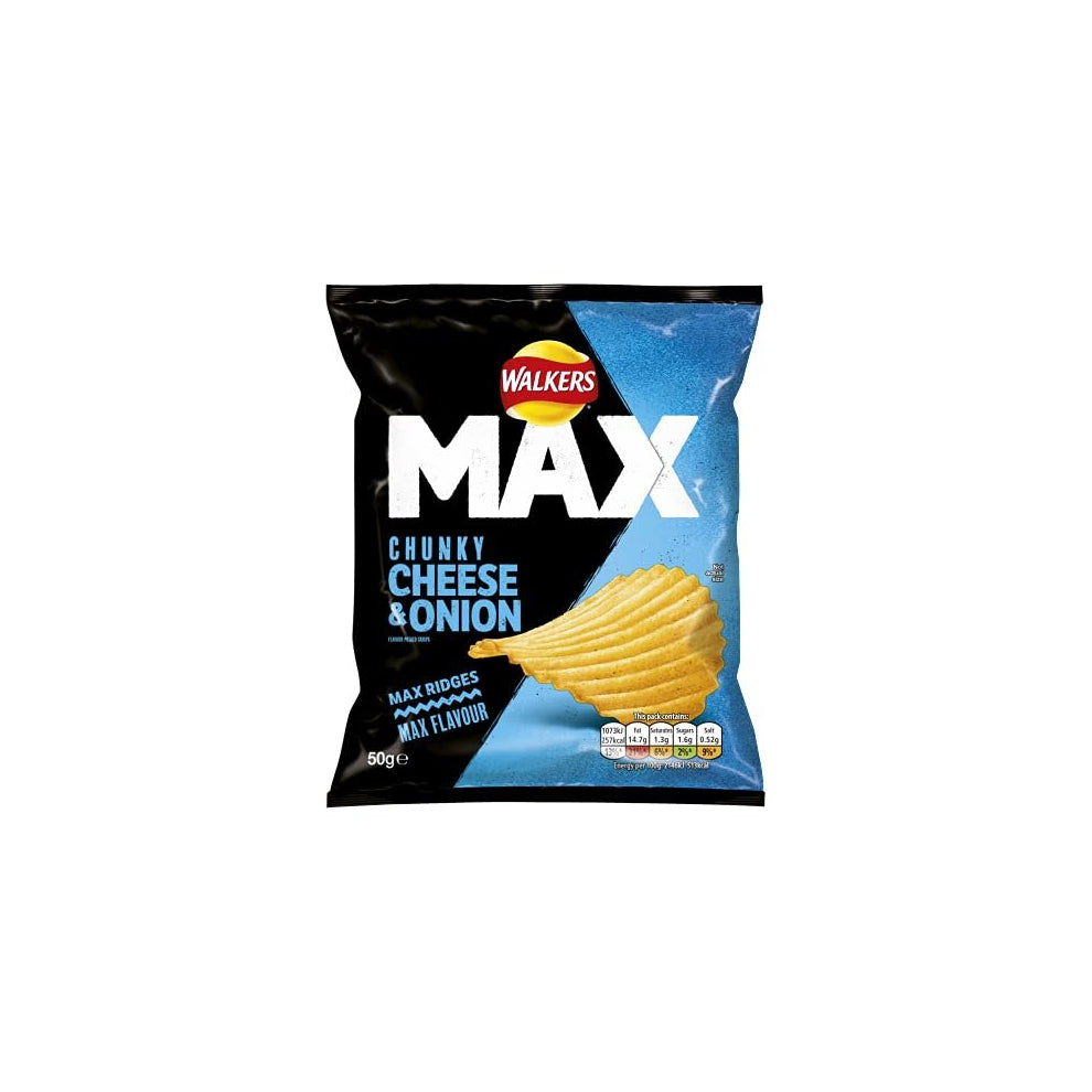 24 X Walkers Max Cheese & Onion Crisps 50g