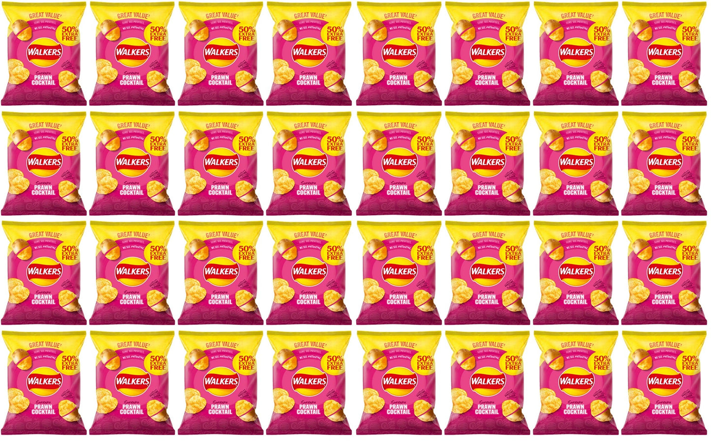32 x Walkers Definitively Prawn Cocktail 32.5G +50% Extra