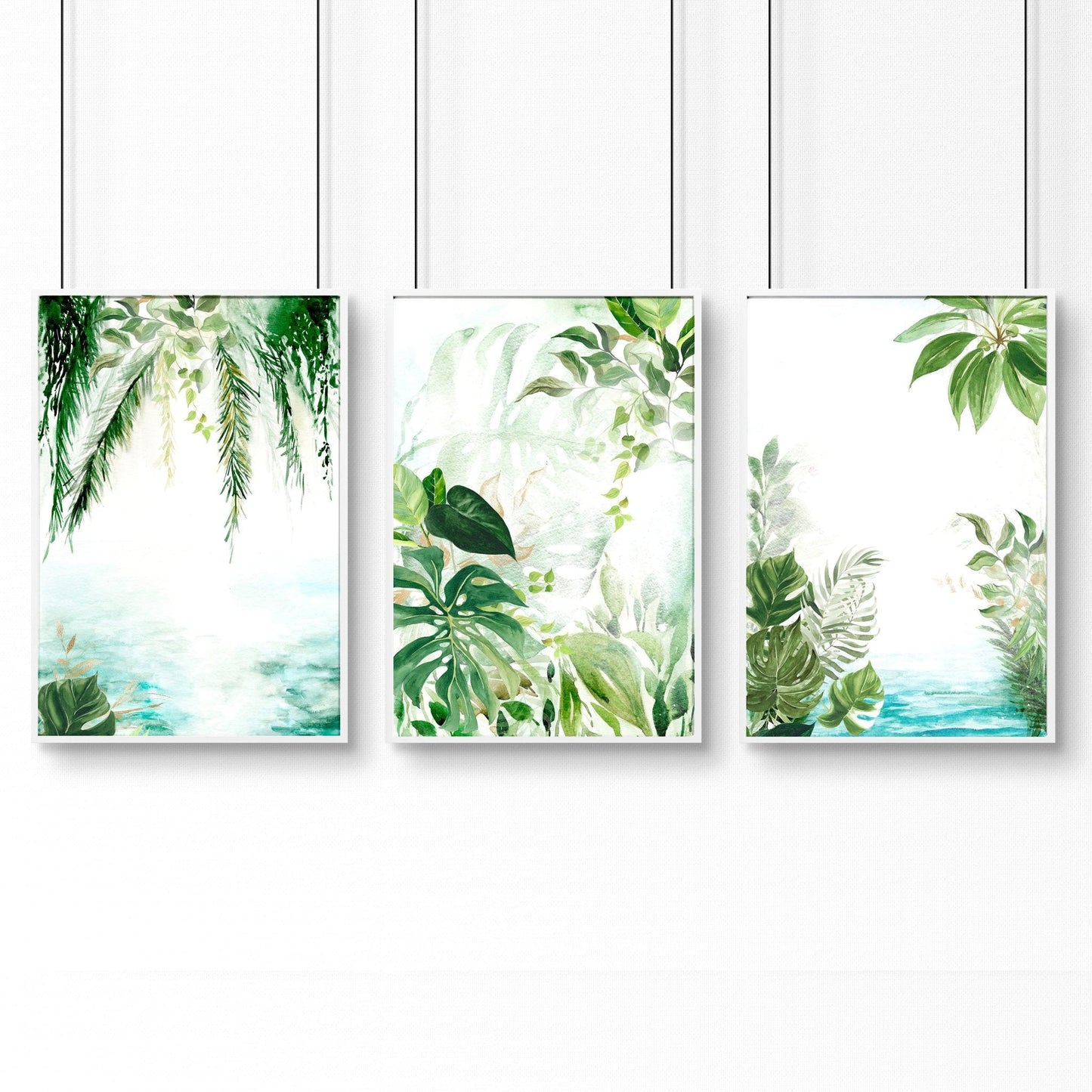 Wall art with green | set of 3 Tropical home decor items