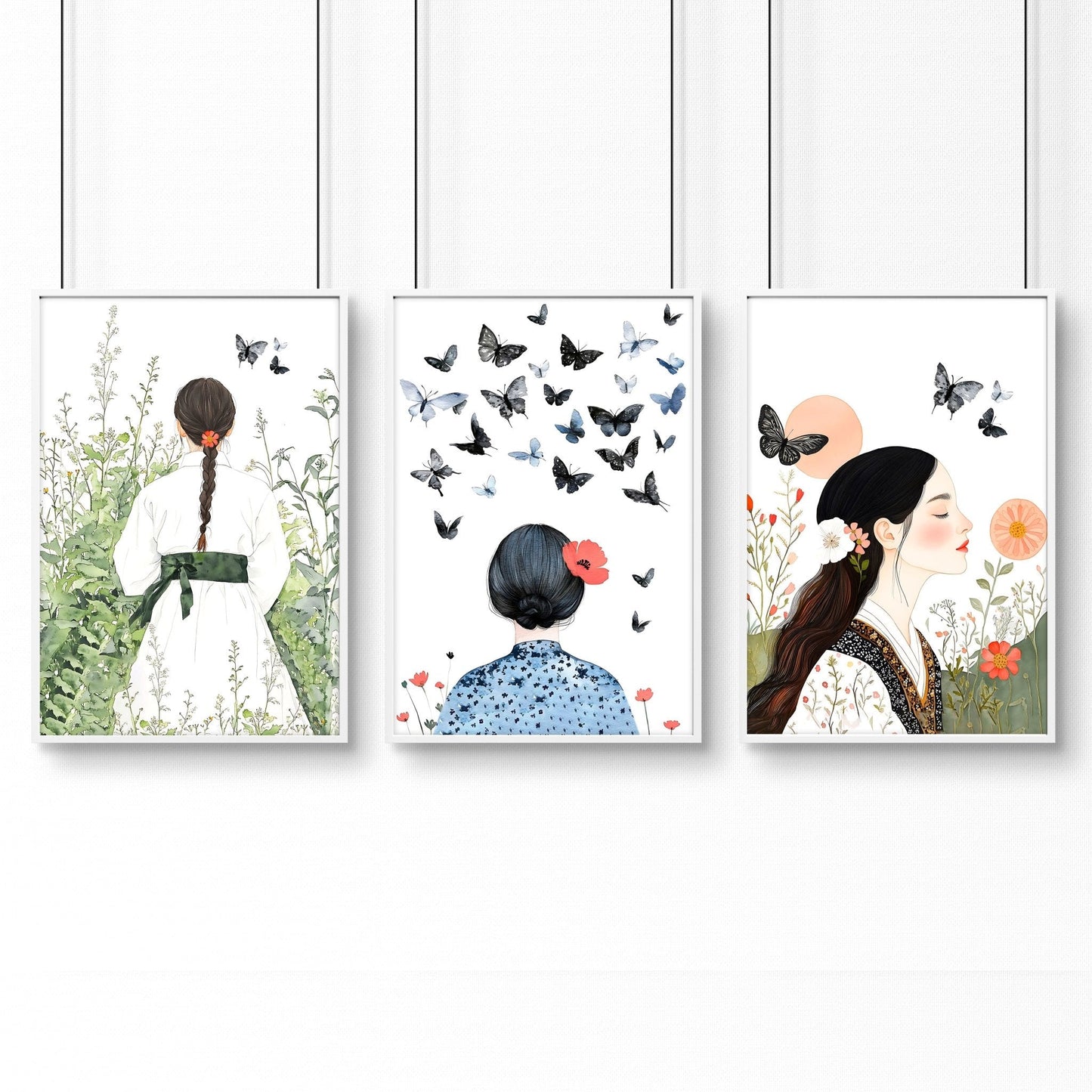 Wall Picture Gallery | Set of 3 Boho Women Wall art Prints