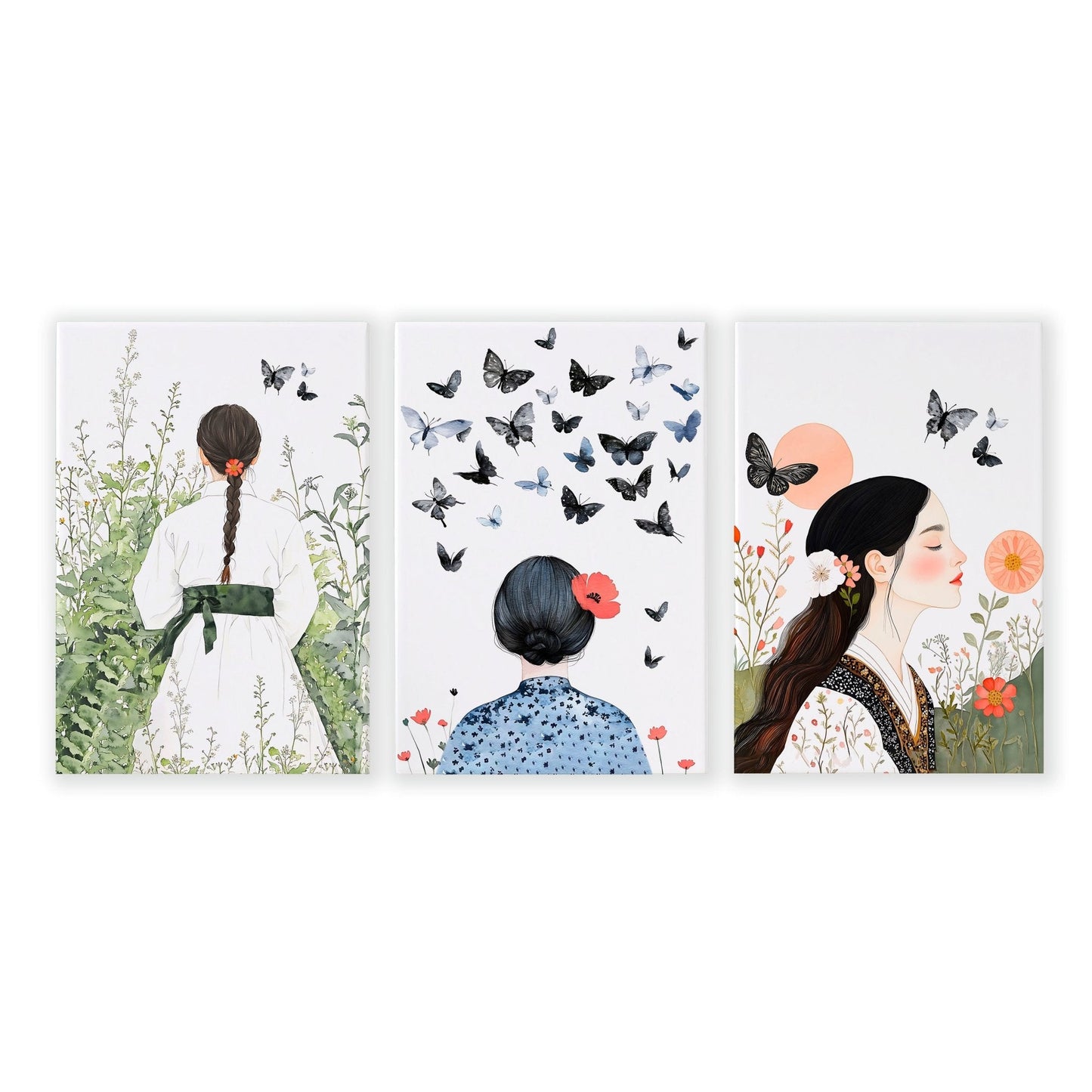 Wall Picture Gallery | Set of 3 Boho Women Wall art Prints