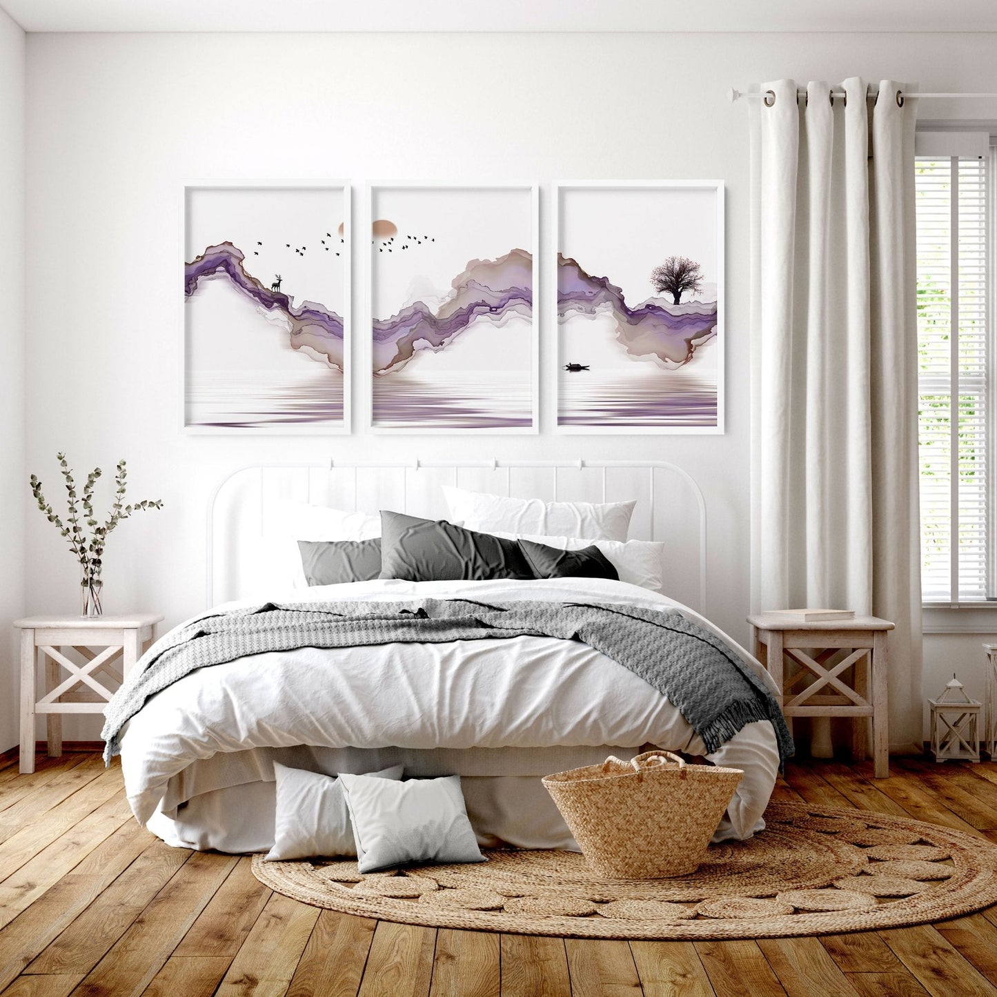 Wall pictures for bedrooms | set of 3 Japanese wall art