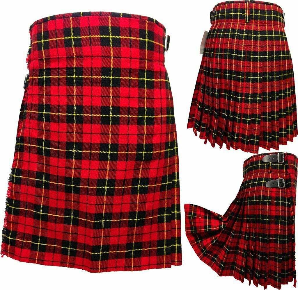 Wallace Scottish Men's Traditional Casual Highland Tartan Kilt with Flashes