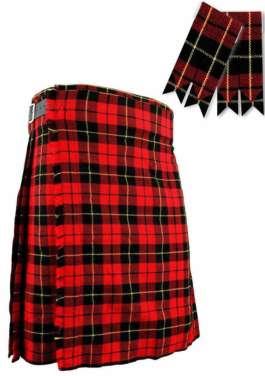 Wallace Scottish Men's Traditional Casual Highland Tartan Kilt with Flashes