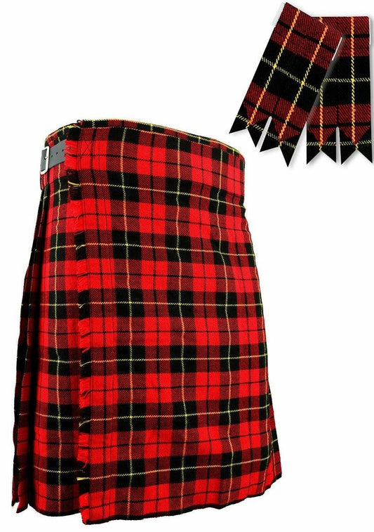 Wallace Scottish Men's Traditional Casual Highland Tartan Kilt with Flashes