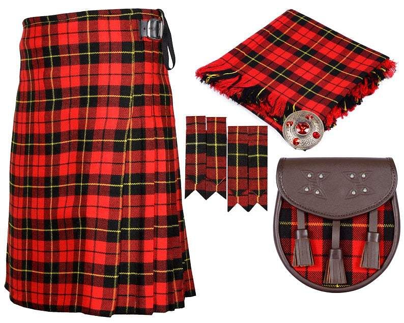 Wallace Tartan Traditional Scottish Men's Kilt Outfit , Sporran , Flashes ,Fly plaid & Brooch