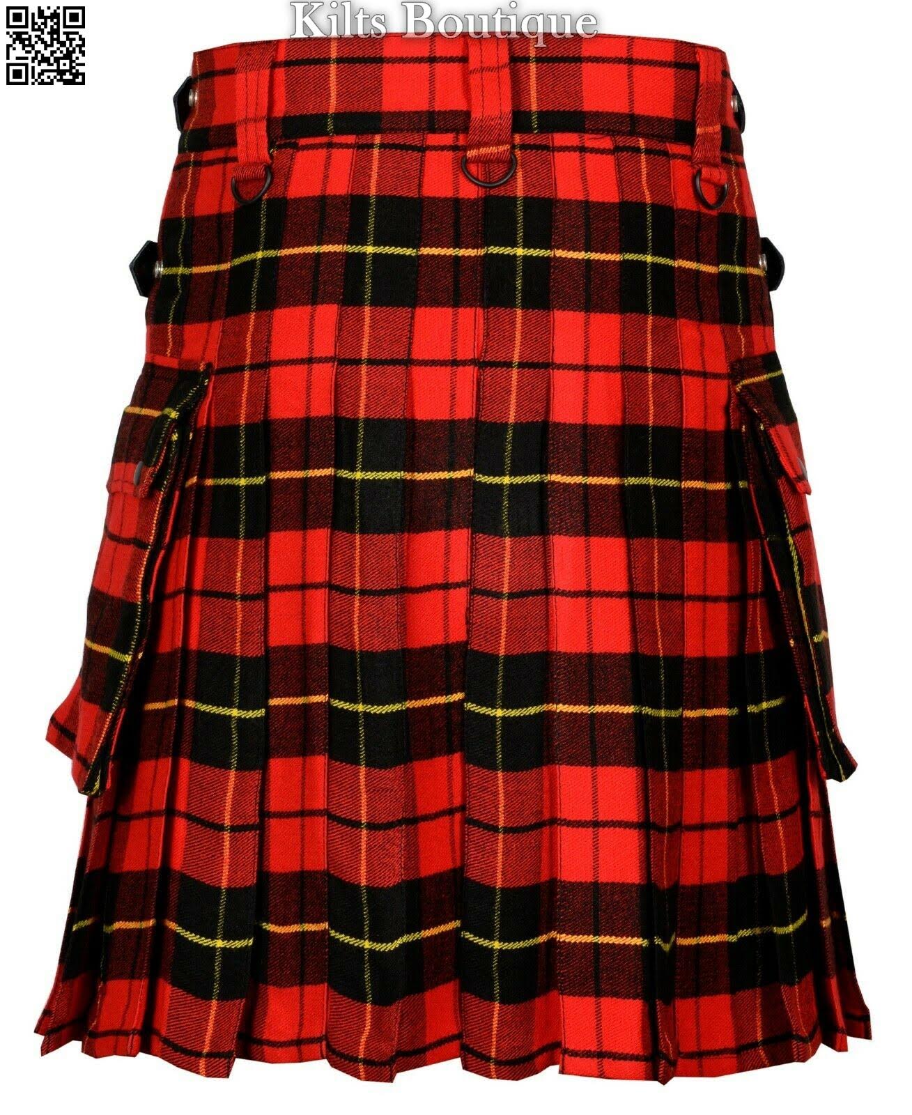 Handmade Scottish Mens Tartan Kilt Leather Strap Utility Kilt For Men