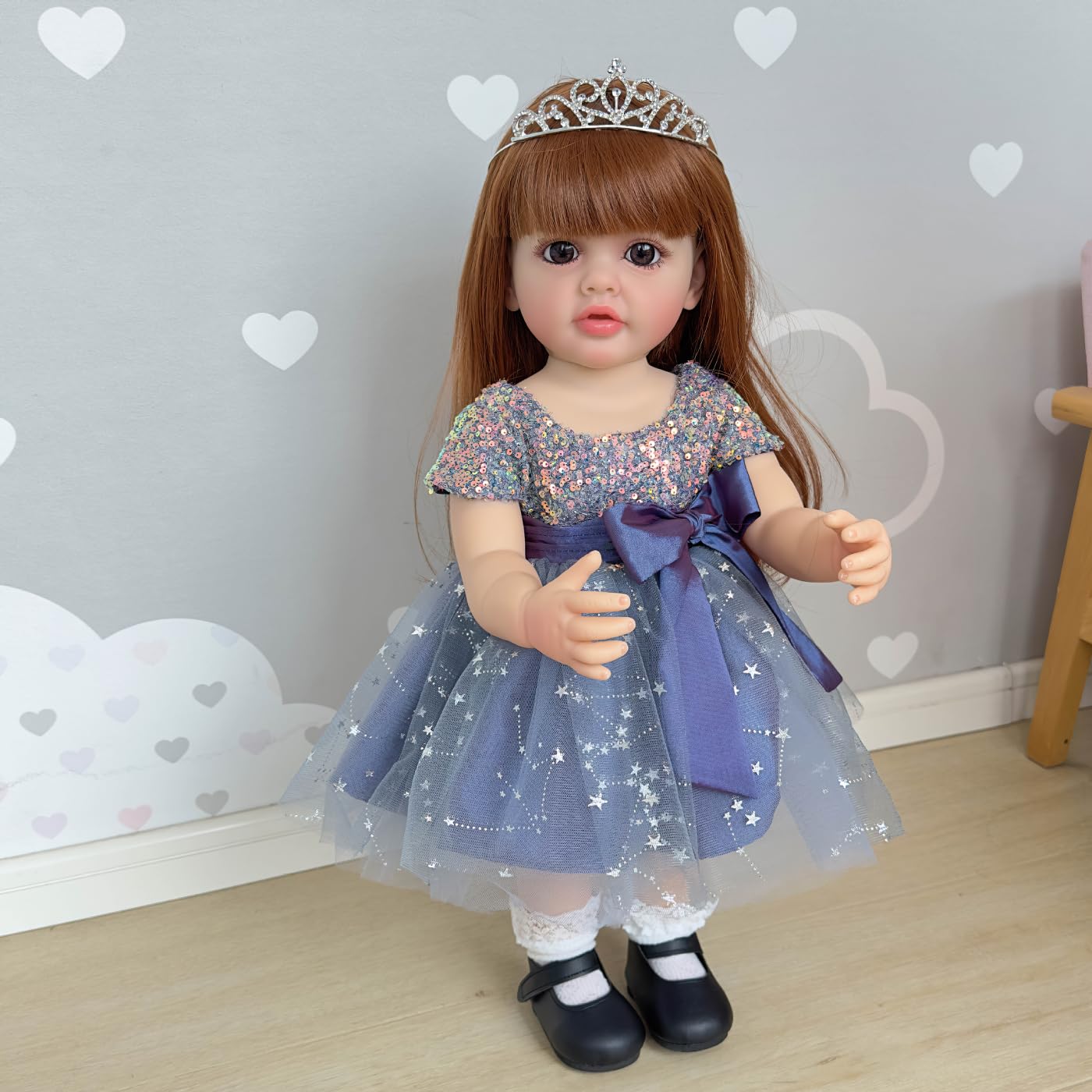 Wamdoll 22-Inch Real Life Reborn Baby Doll – Full-Body Vinyl, Brown Hair, Lifelike Newborn Princess
