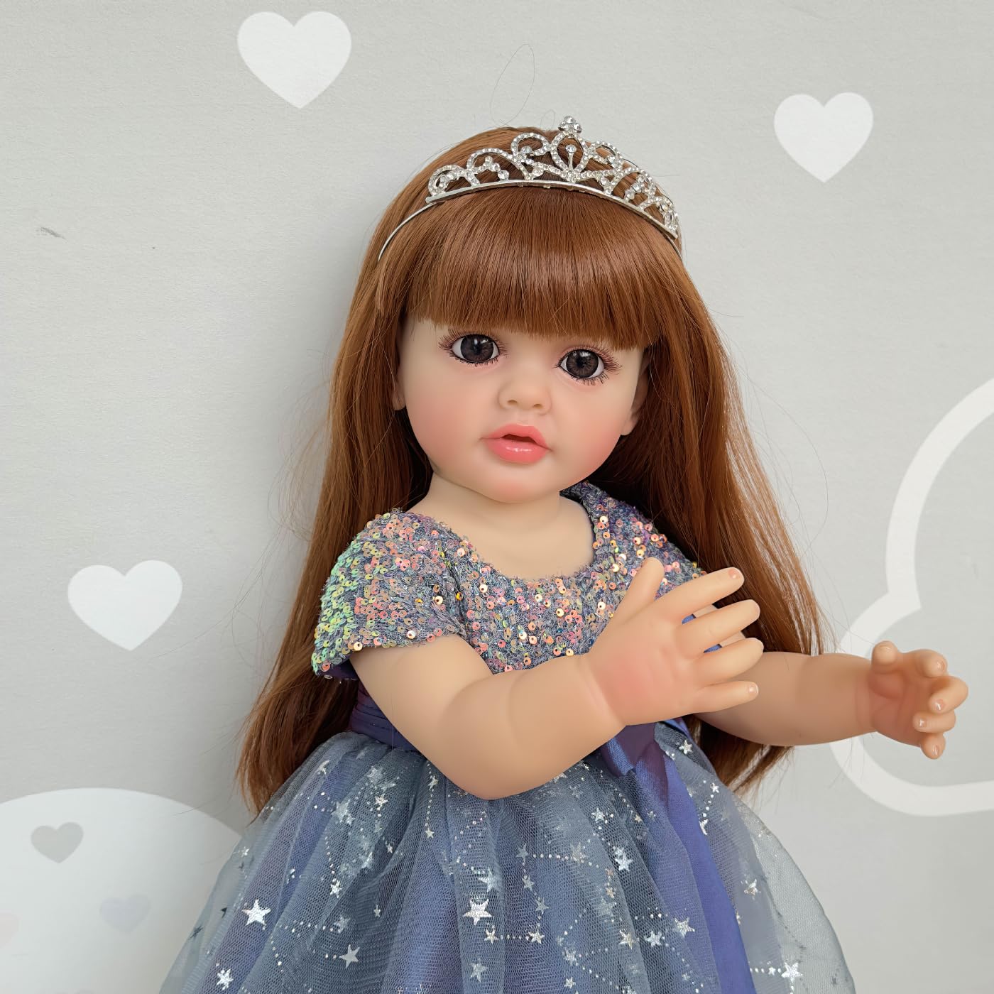 Wamdoll 22-Inch Real Life Reborn Baby Doll – Full-Body Vinyl, Brown Hair, Lifelike Newborn Princess
