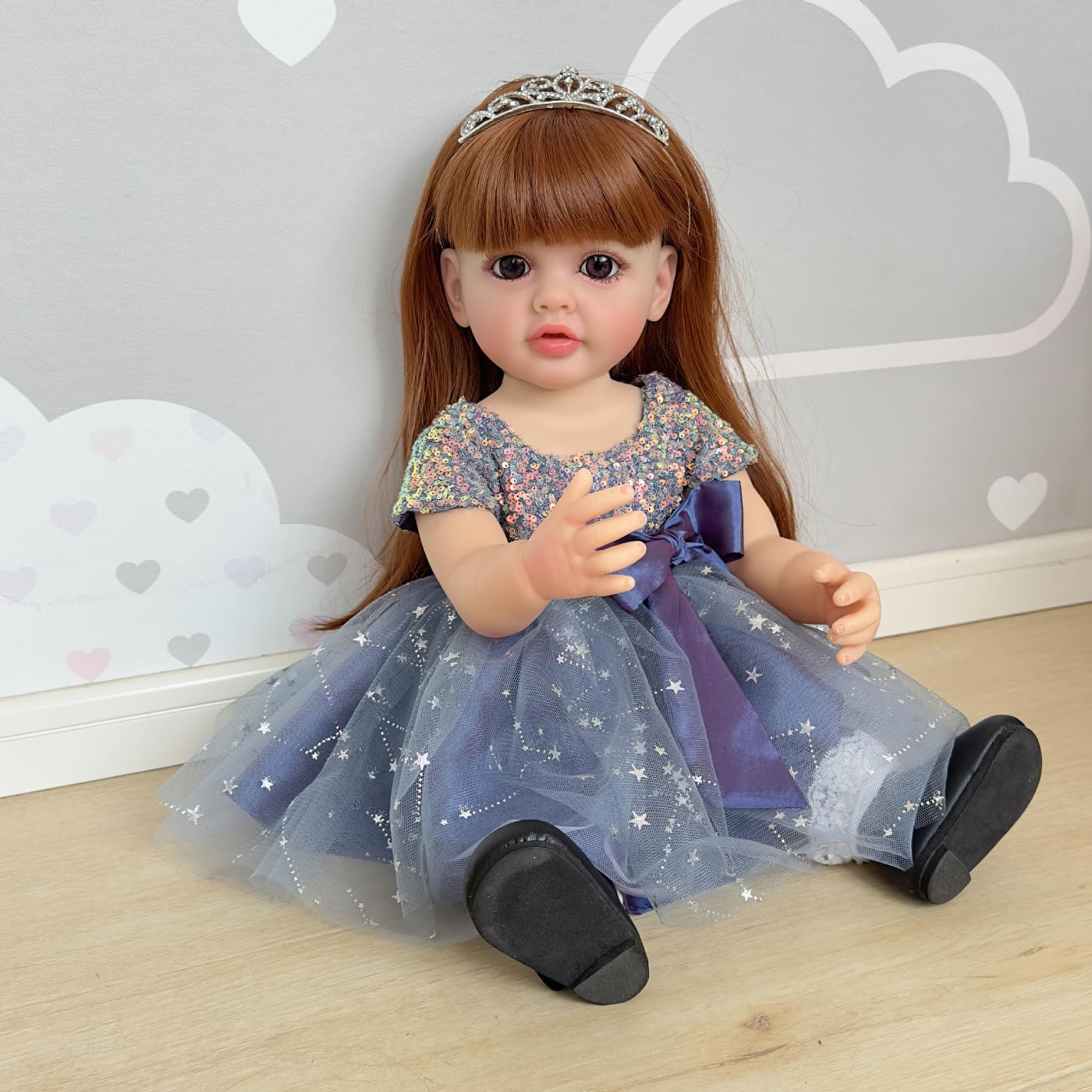 Wamdoll 22-Inch Real Life Reborn Baby Doll – Full-Body Vinyl, Brown Hair, Lifelike Newborn Princess