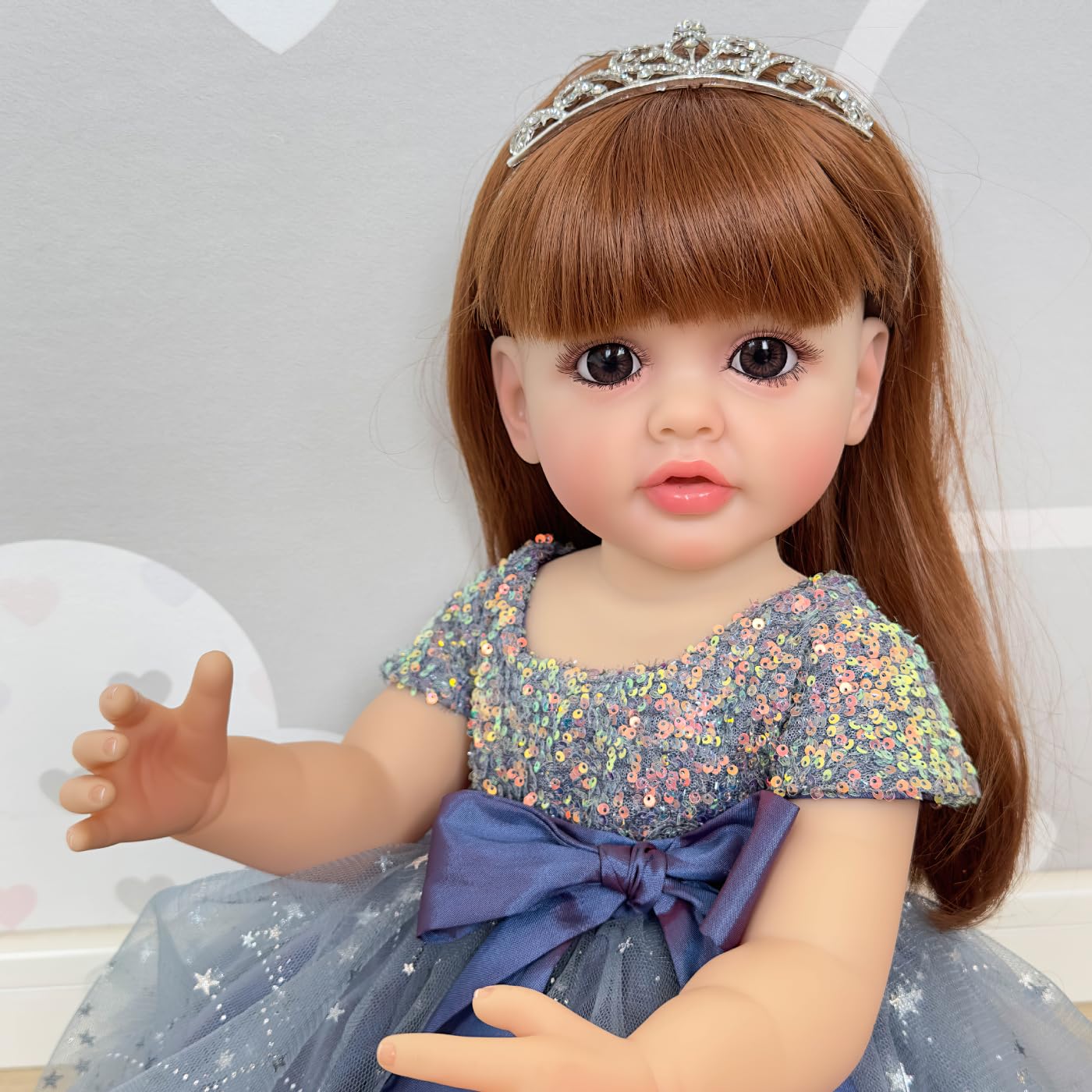 Wamdoll 22-Inch Real Life Reborn Baby Doll – Full-Body Vinyl, Brown Hair, Lifelike Newborn Princess
