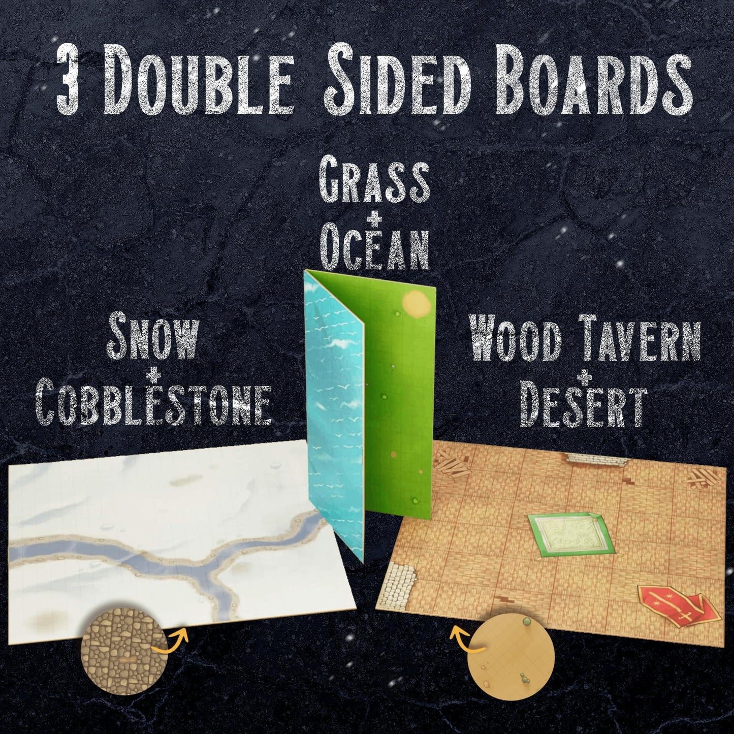 Wanderers Emporium Solid DND Battle Mat Starter Kit – 24x24, Double-Sided, Dry Erase, Terrain Pack