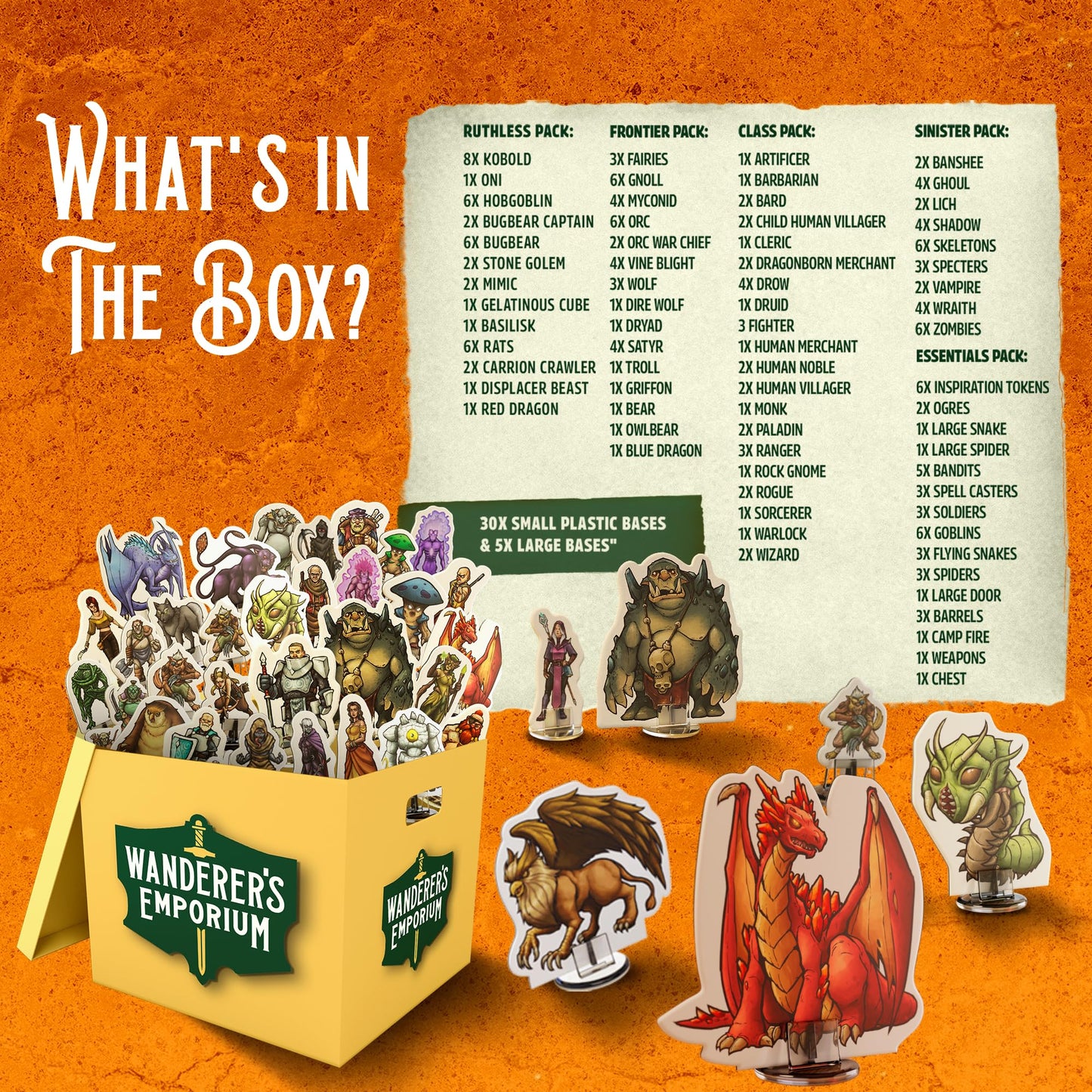Wanderers Emporium Hard Flat Minis - 28-32mm D&D DM Starter Pack (183 Minis)