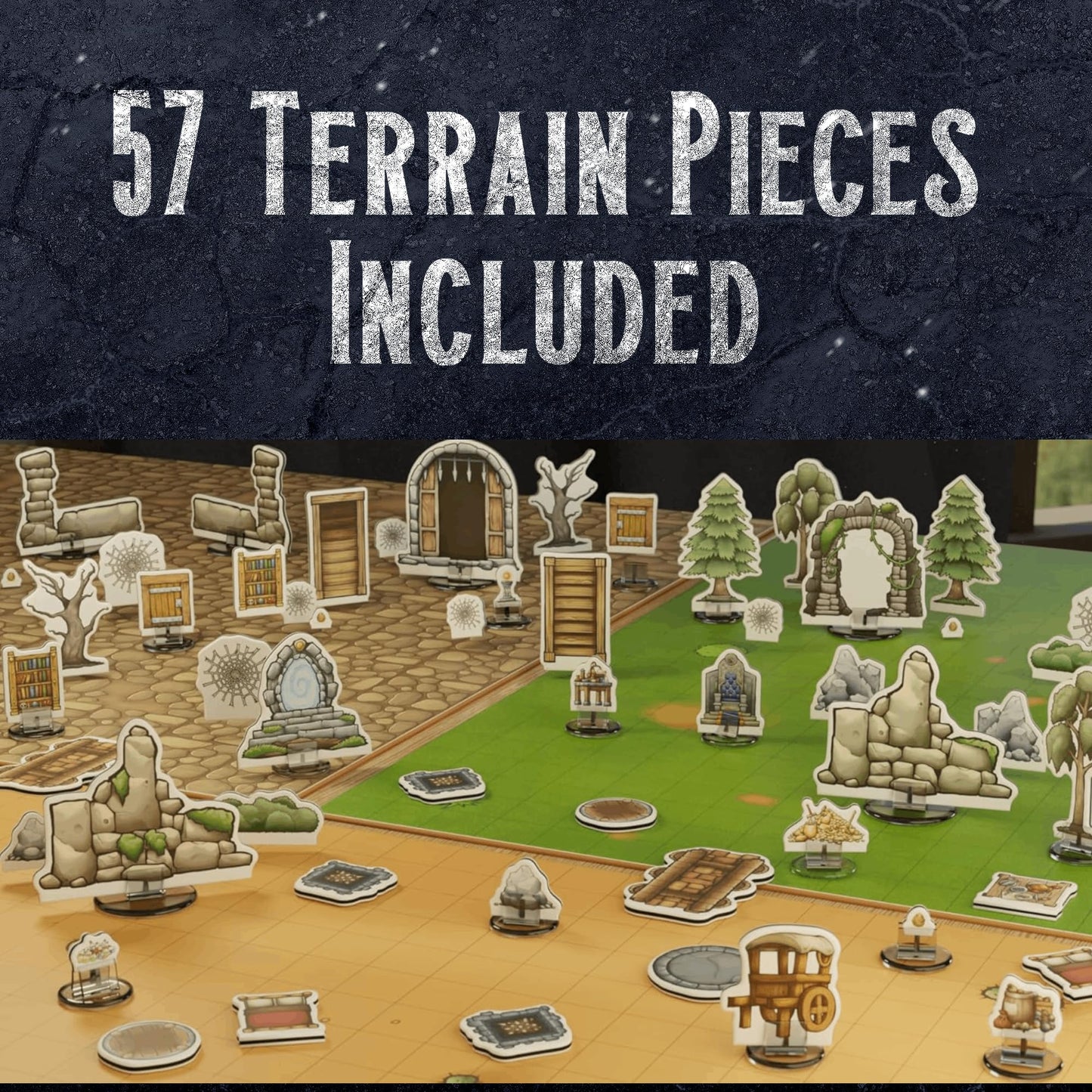 Wanderers Emporium Solid DND Battle Mat Starter Kit – 24x24, Double-Sided, Dry Erase, Terrain Pack