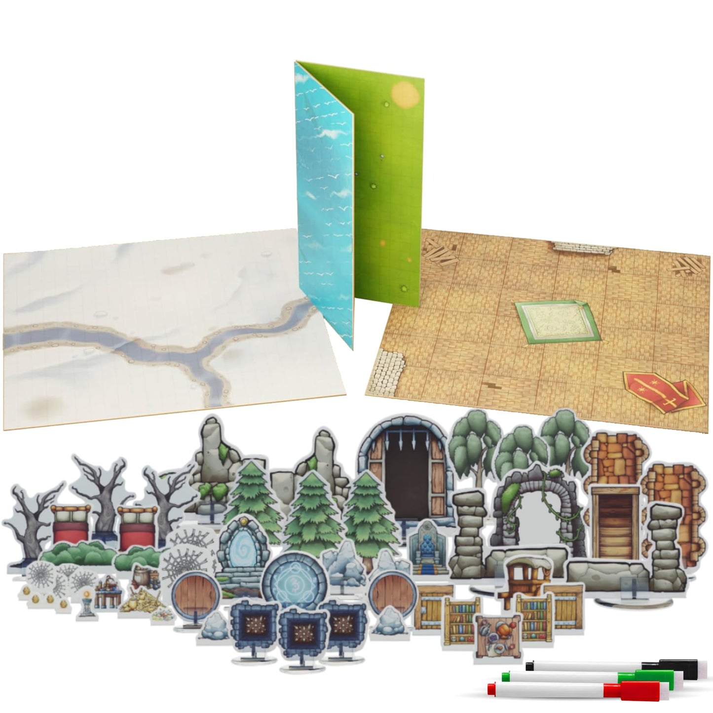 Wanderers Emporium Solid DND Battle Mat Starter Kit – 24x24, Double-Sided, Dry Erase, Terrain Pack