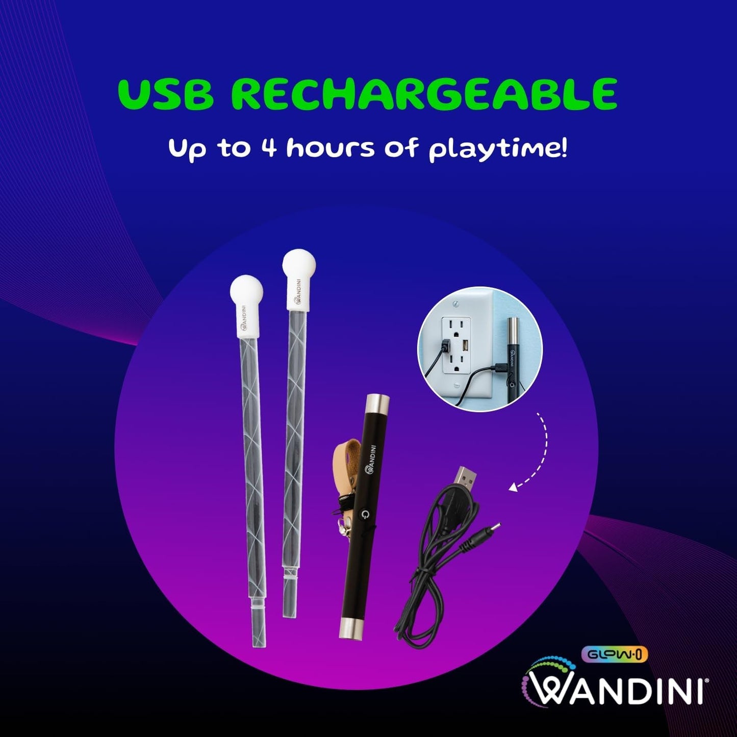 Wandini Glow.0 LED Light Magic Wand – Collapsible Levitation Stick, USB Rechargeable, 22 Color Modes