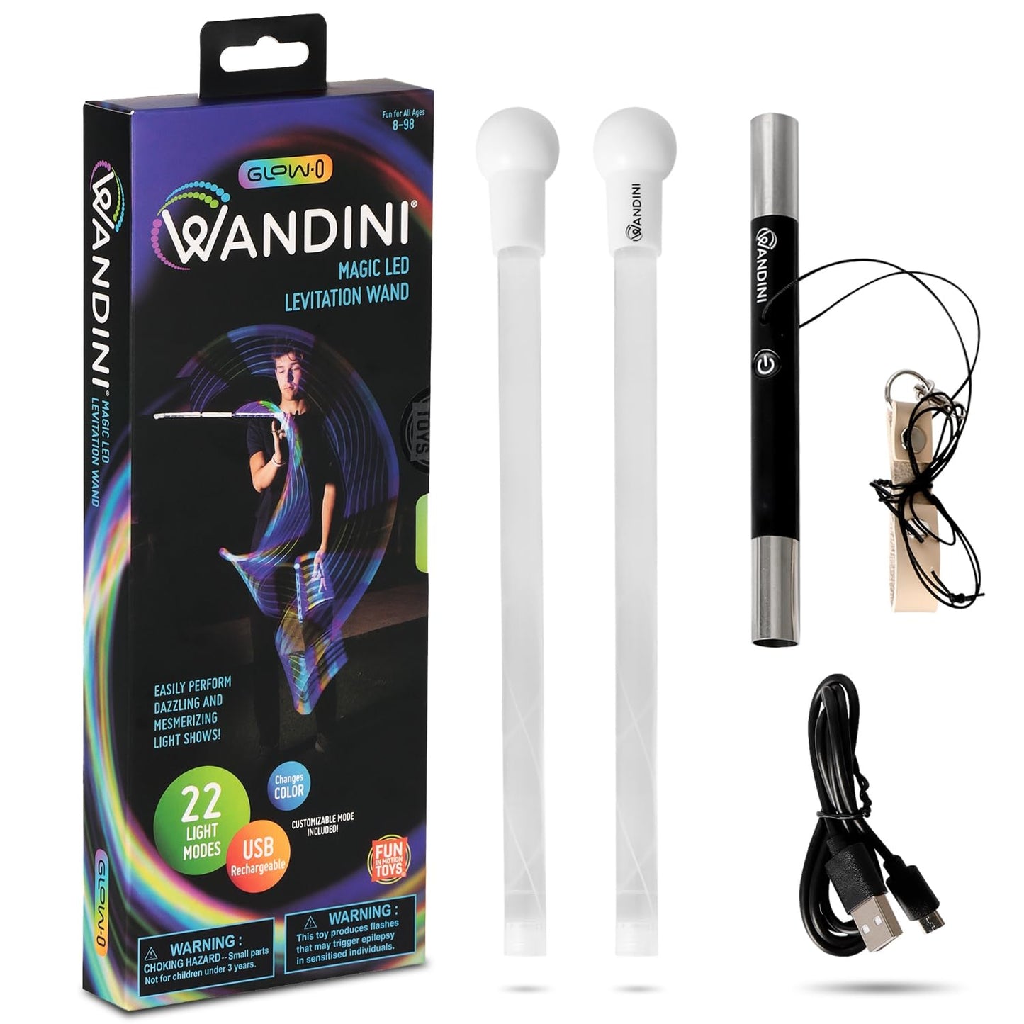 Wandini Glow.0 LED Light Magic Wand – Collapsible Levitation Stick, USB Rechargeable, 22 Color Modes