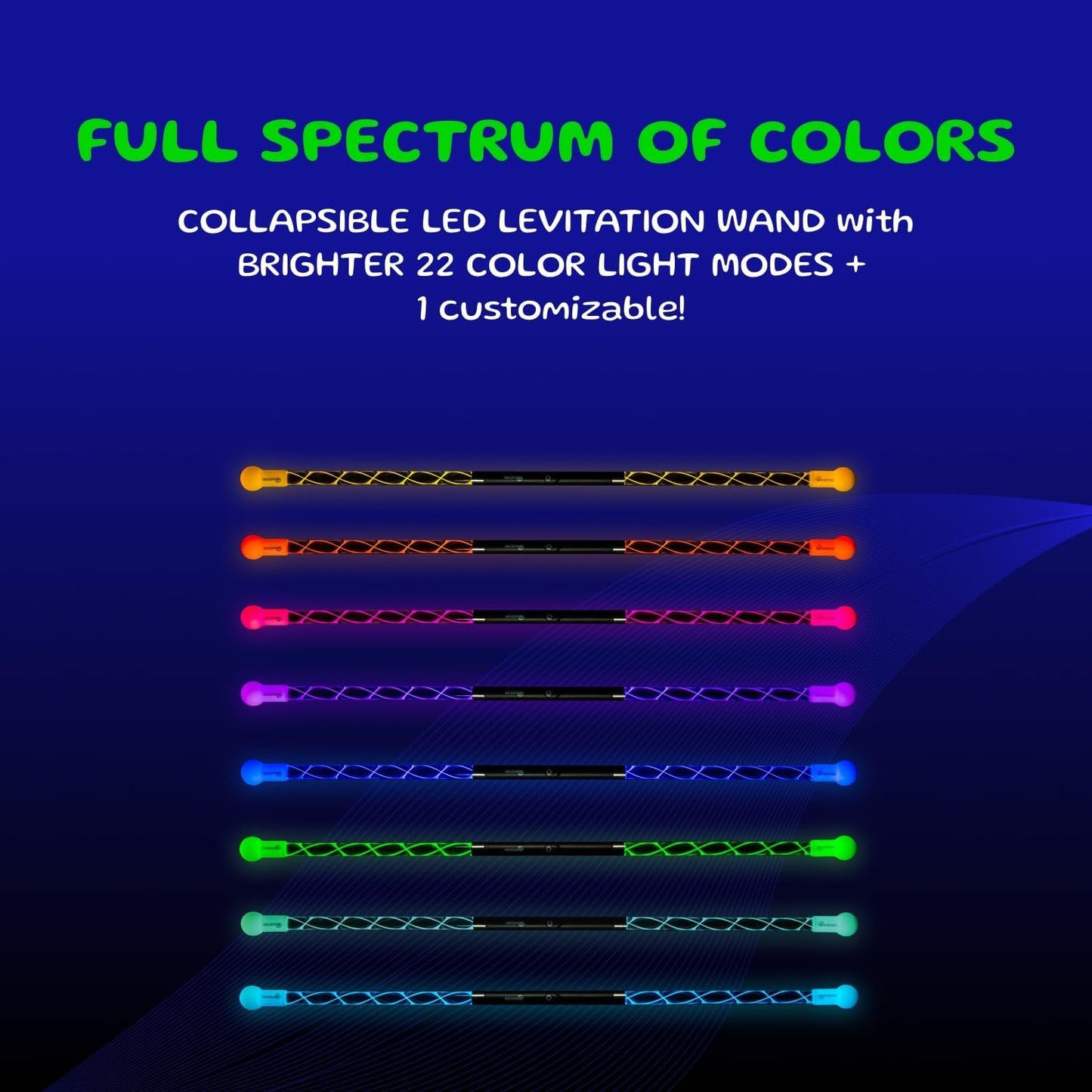 Wandini Glow.0 LED Light Magic Wand – Collapsible Levitation Stick, USB Rechargeable, 22 Color Modes