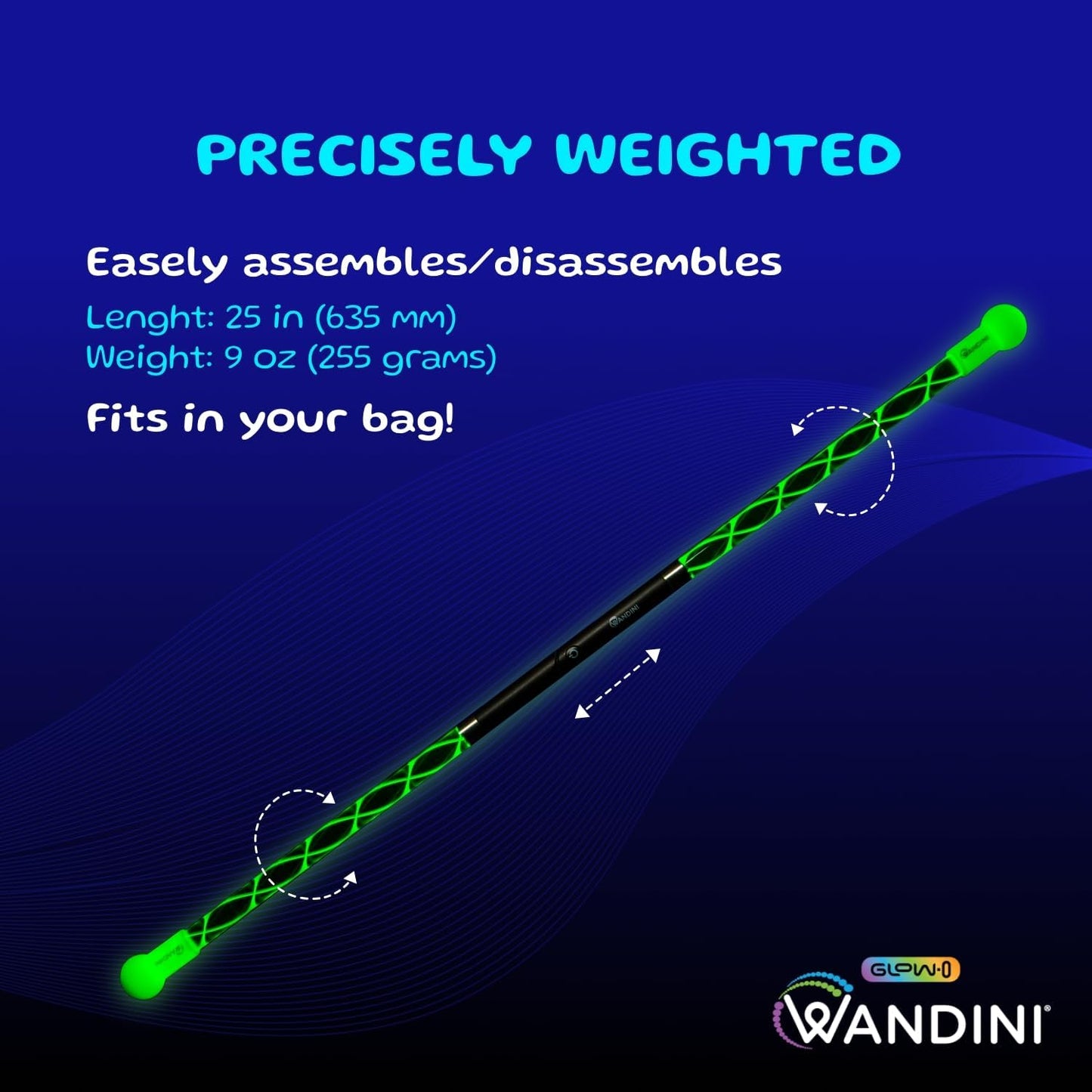 Wandini Glow.0 LED Light Magic Wand – Collapsible Levitation Stick, USB Rechargeable, 22 Color Modes