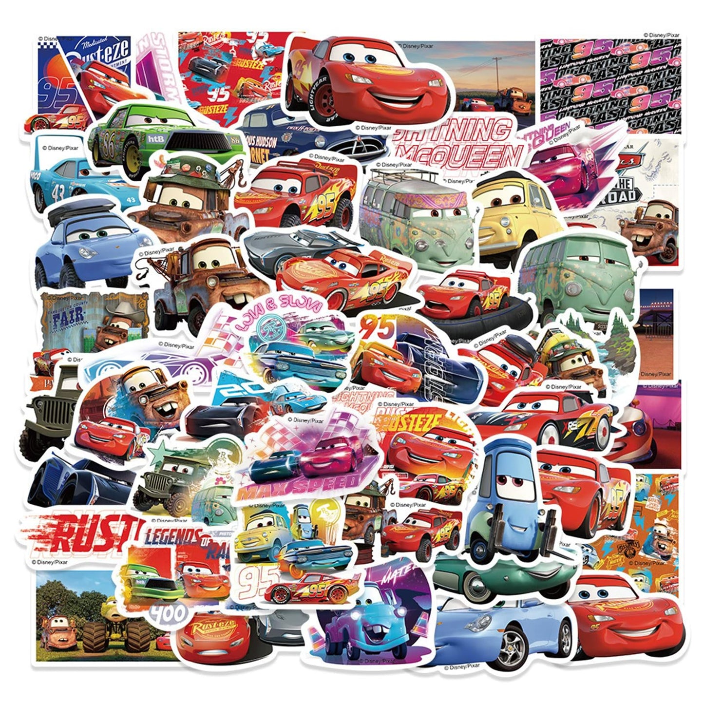 wanhuatong 50Pcs Cartoon Cars Stickers – Waterproof Vinyl Decals for Laptops, Water Bottles & More