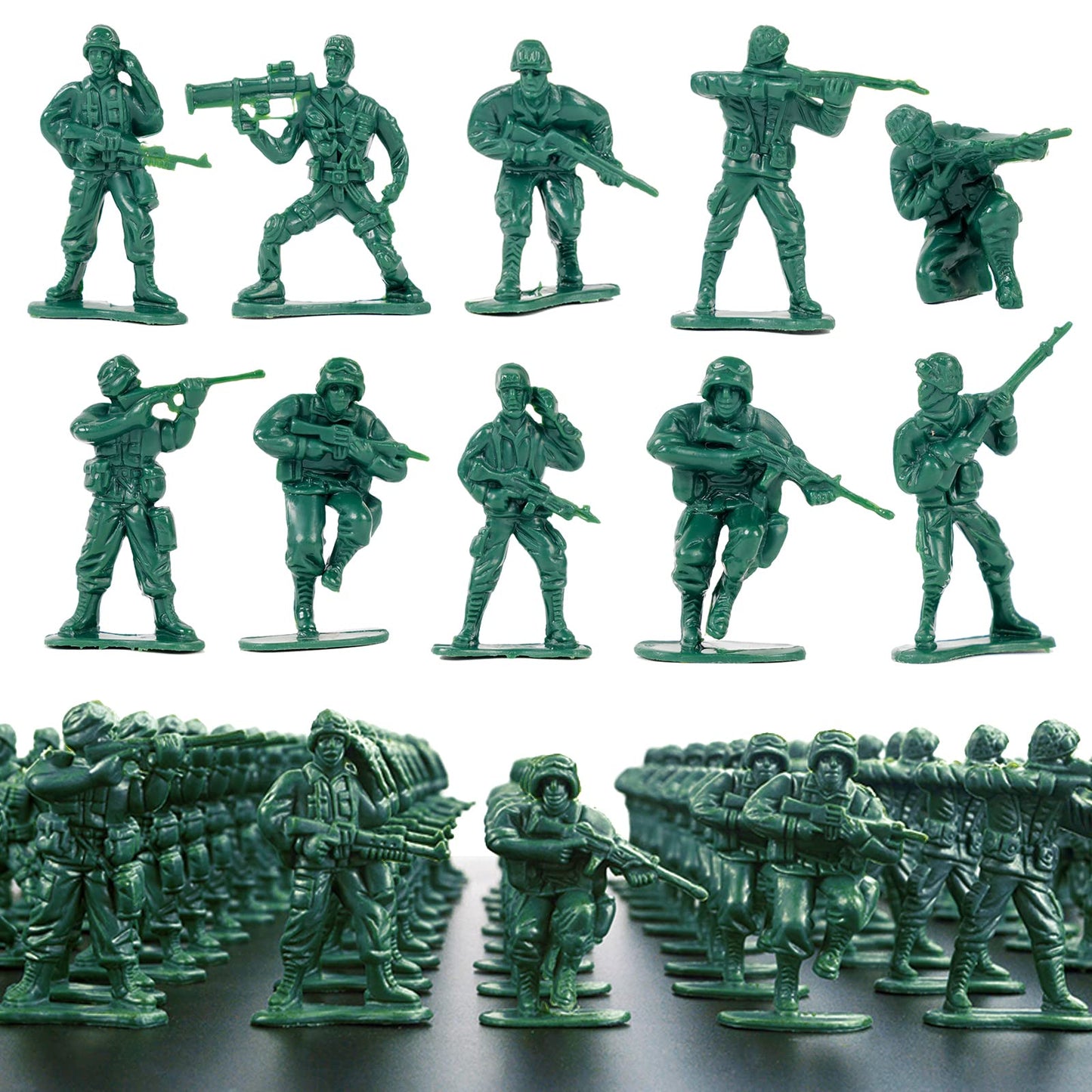 Wankko 100-Pack 2-Inch Army Men with 10 Unique Sculpts – Green Plastic Soldiers