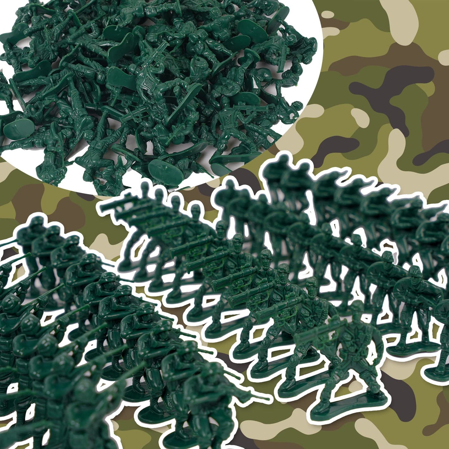 Wankko 100-Pack 2-Inch Army Men with 10 Unique Sculpts – Green Plastic Soldiers