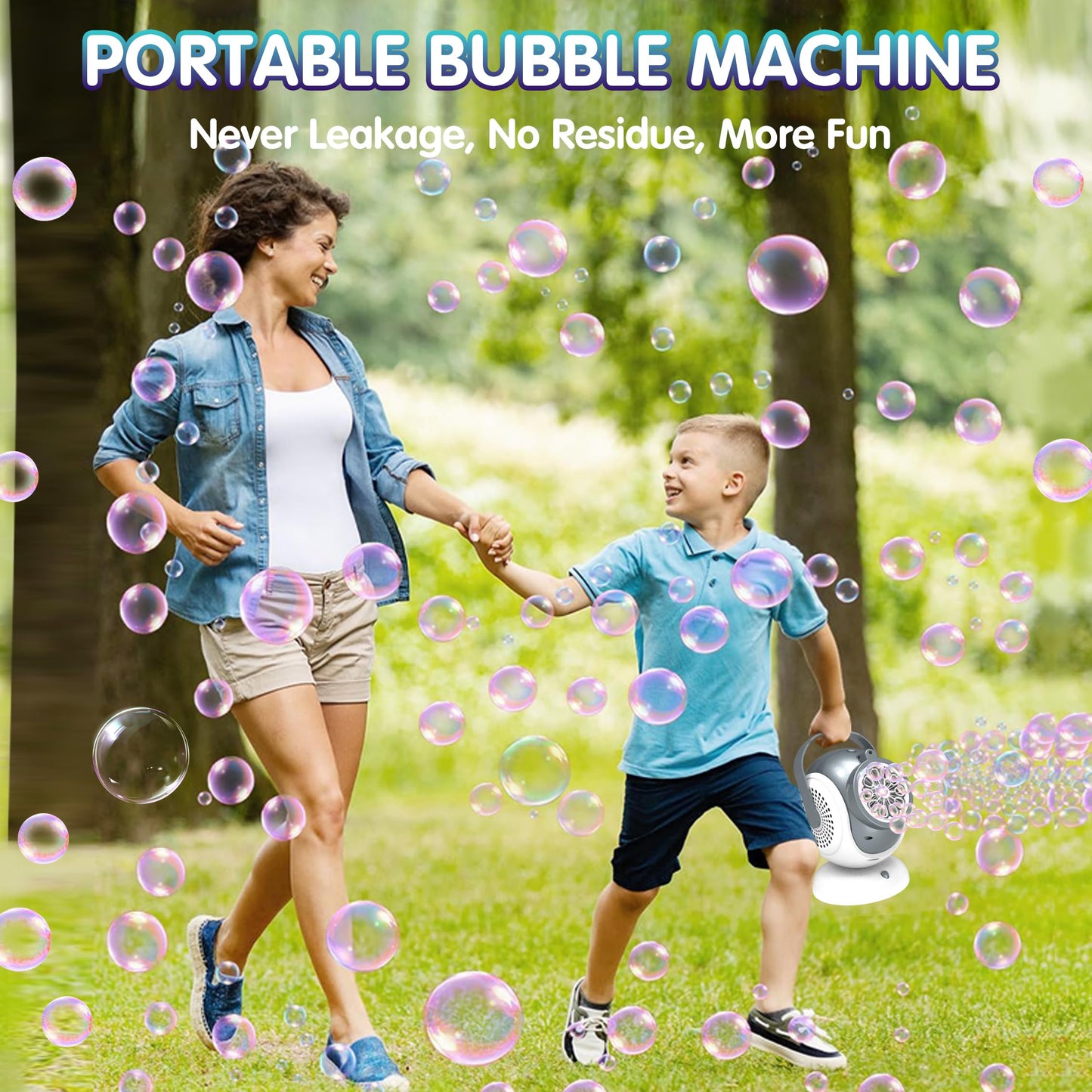 WANNA MAGIC Big Bubble Machine - 360° Oscillation, 75° Tilt, LED Bubbles for Outdoor Fun
