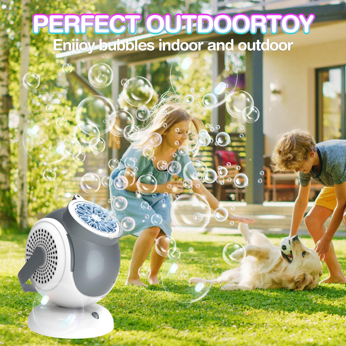 WANNA MAGIC Big Bubble Machine - 360° Oscillation, 75° Tilt, LED Bubbles for Outdoor Fun