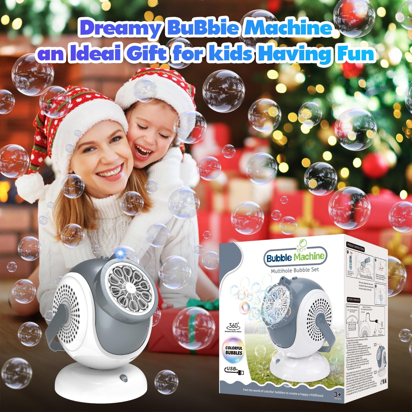 WANNA MAGIC Big Bubble Machine - 360° Oscillation, 75° Tilt, LED Bubbles for Outdoor Fun