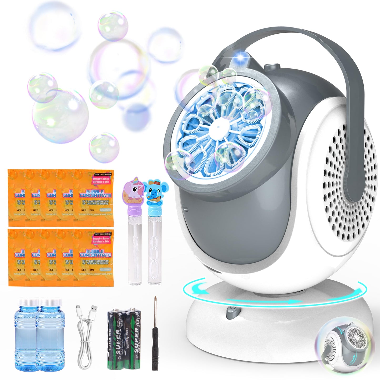 WANNA MAGIC Big Bubble Machine - 360° Oscillation, 75° Tilt, LED Bubbles for Outdoor Fun