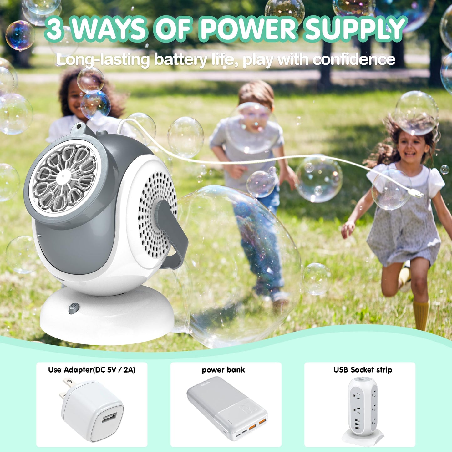WANNA MAGIC Big Bubble Machine - 360° Oscillation, 75° Tilt, LED Bubbles for Outdoor Fun