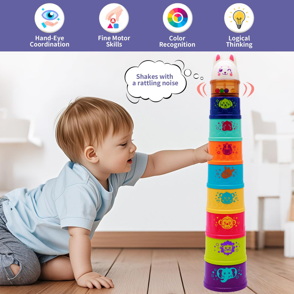 Wanonoo Bunny Baby Stacking Cups – Stacking & Nesting Toys for Toddlers 6-36 Months
