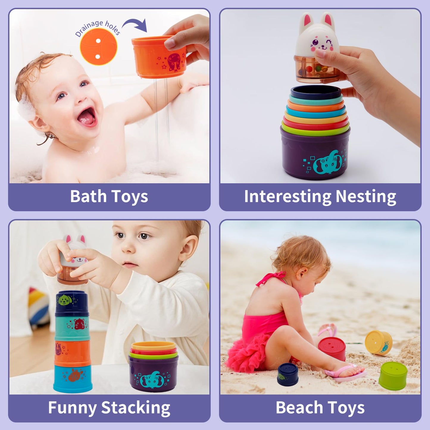 Wanonoo Bunny Baby Stacking Cups – Stacking & Nesting Toys for Toddlers 6-36 Months