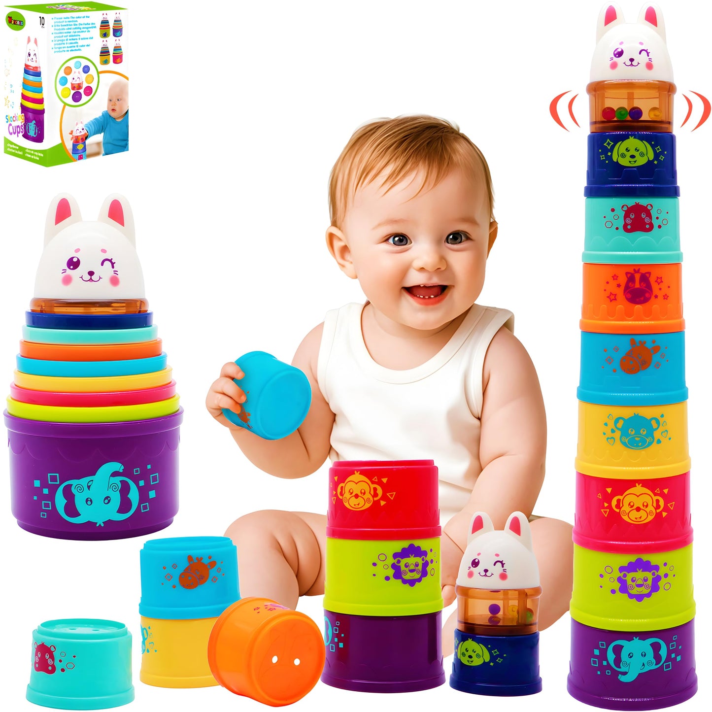 Wanonoo Bunny Baby Stacking Cups – Stacking & Nesting Toys for Toddlers 6-36 Months