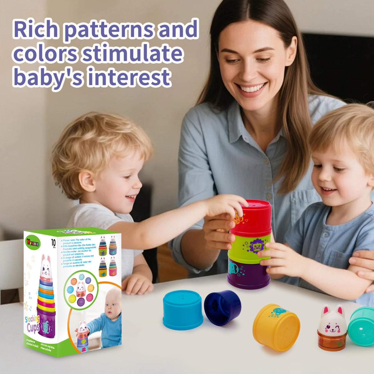 Wanonoo Bunny Baby Stacking Cups – Stacking & Nesting Toys for Toddlers 6-36 Months