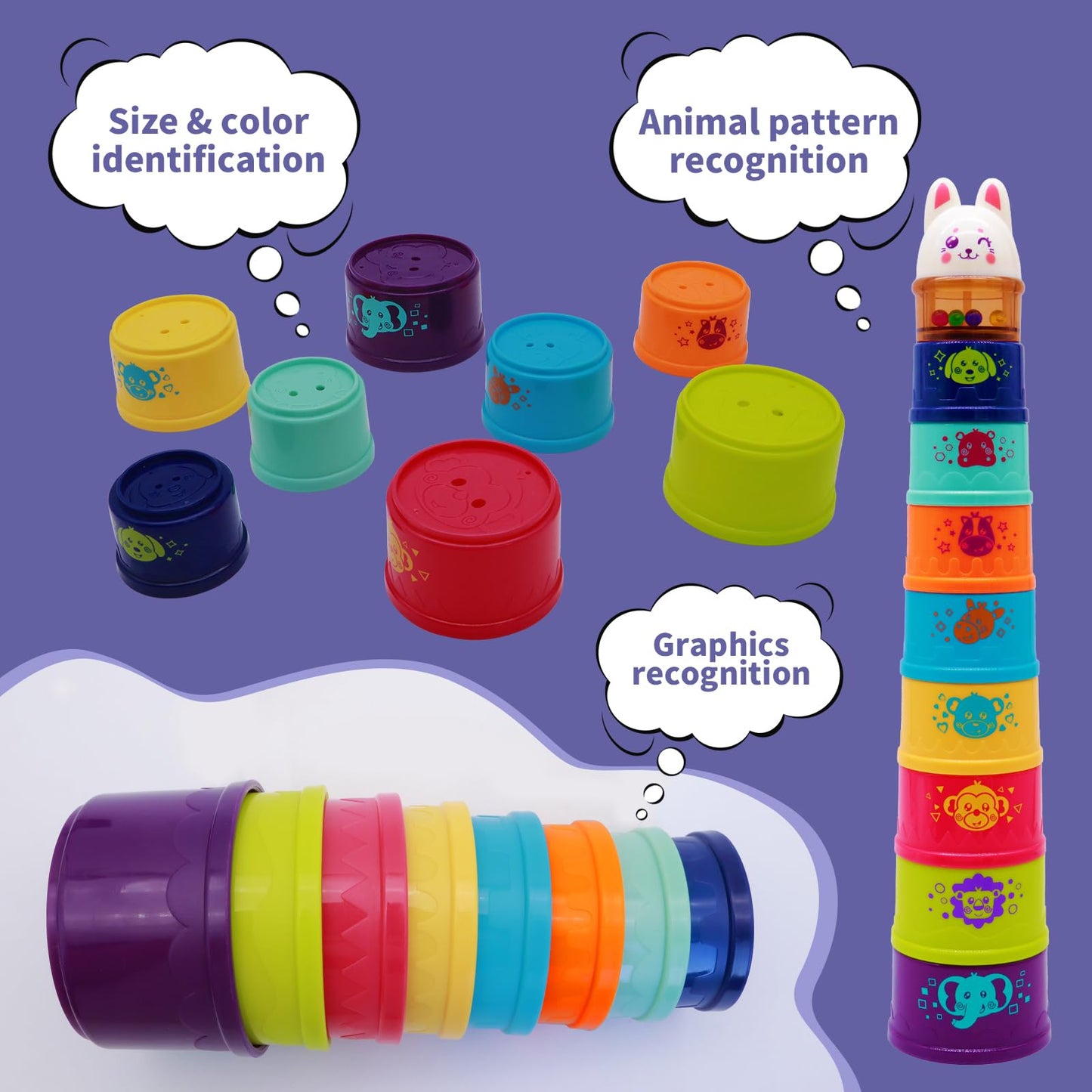 Wanonoo Bunny Baby Stacking Cups – Stacking & Nesting Toys for Toddlers 6-36 Months