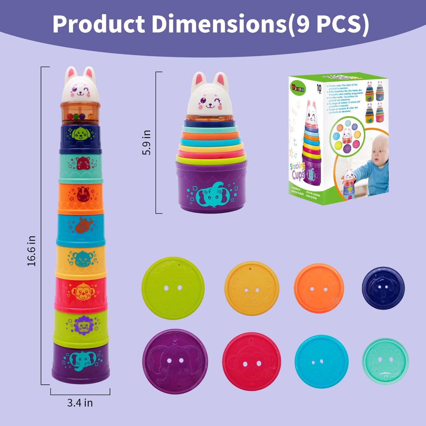 Wanonoo Bunny Baby Stacking Cups – Stacking & Nesting Toys for Toddlers 6-36 Months