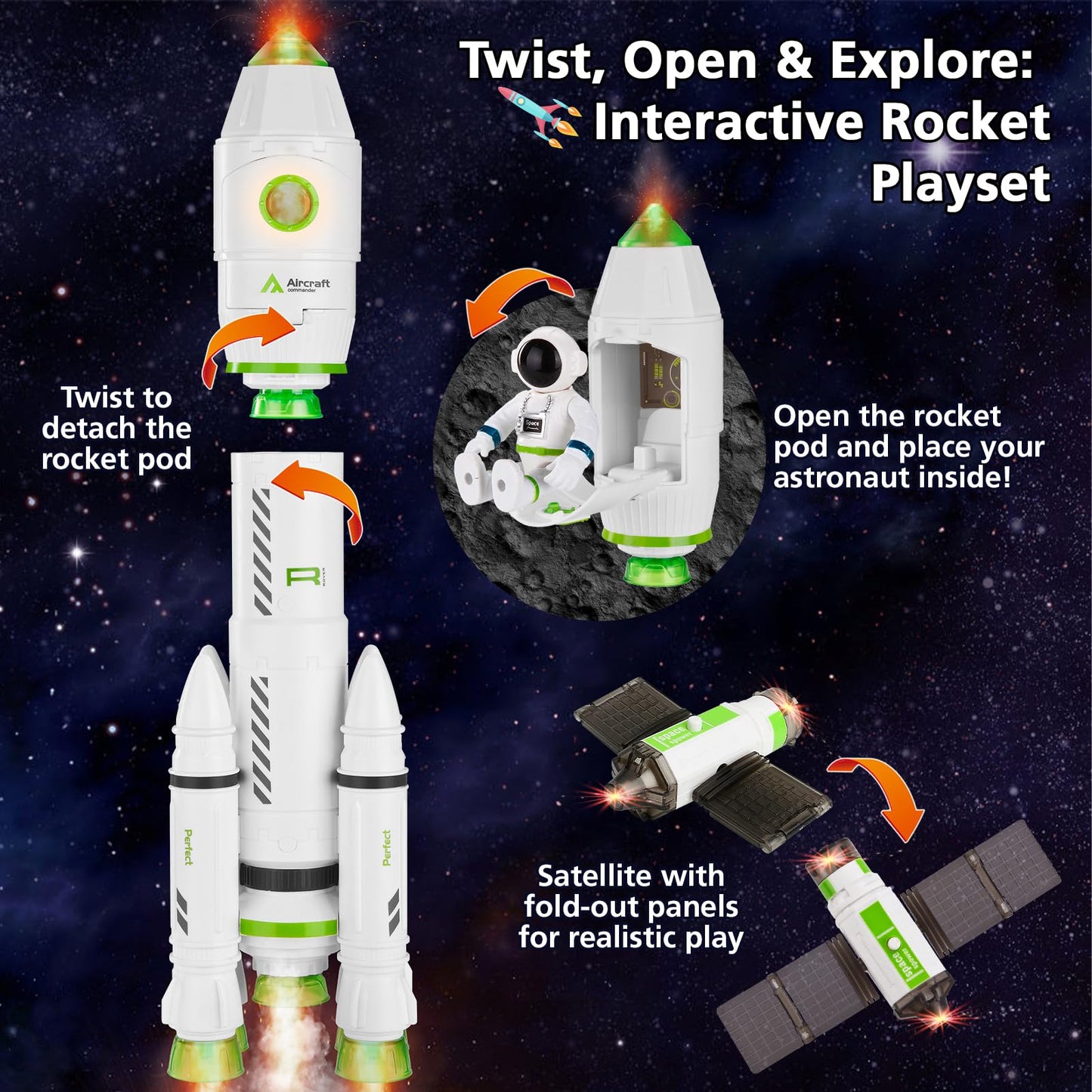 Wanonoo Rocket Space Toys with Lights & Sound – STEM Space Playset for Kids 3-8